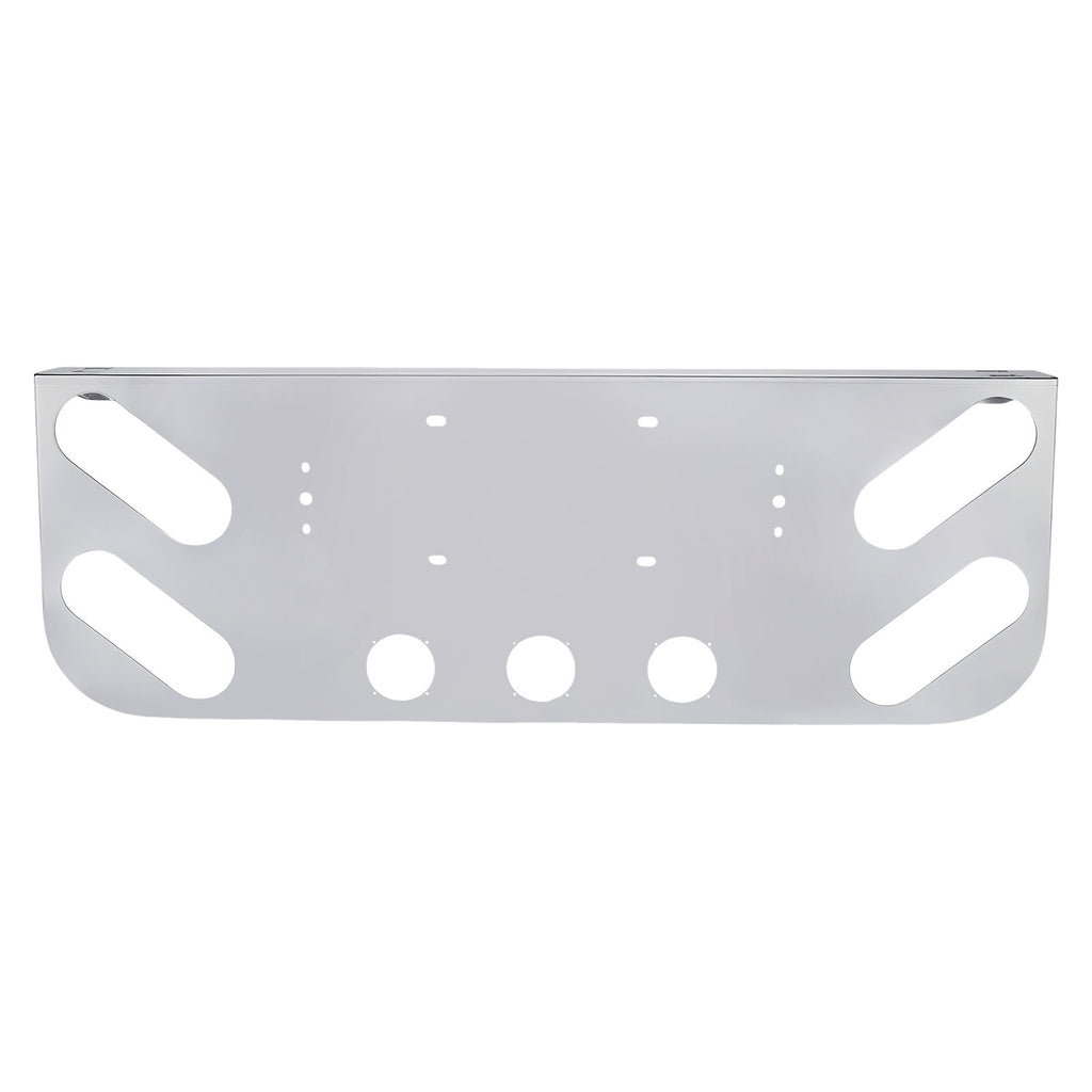 34" Chrome Stainless Steel Rear Center License Plate Panel for Semi Trucks – 4 Round + 4 Oblong Light Cutouts (PR-9003SS)