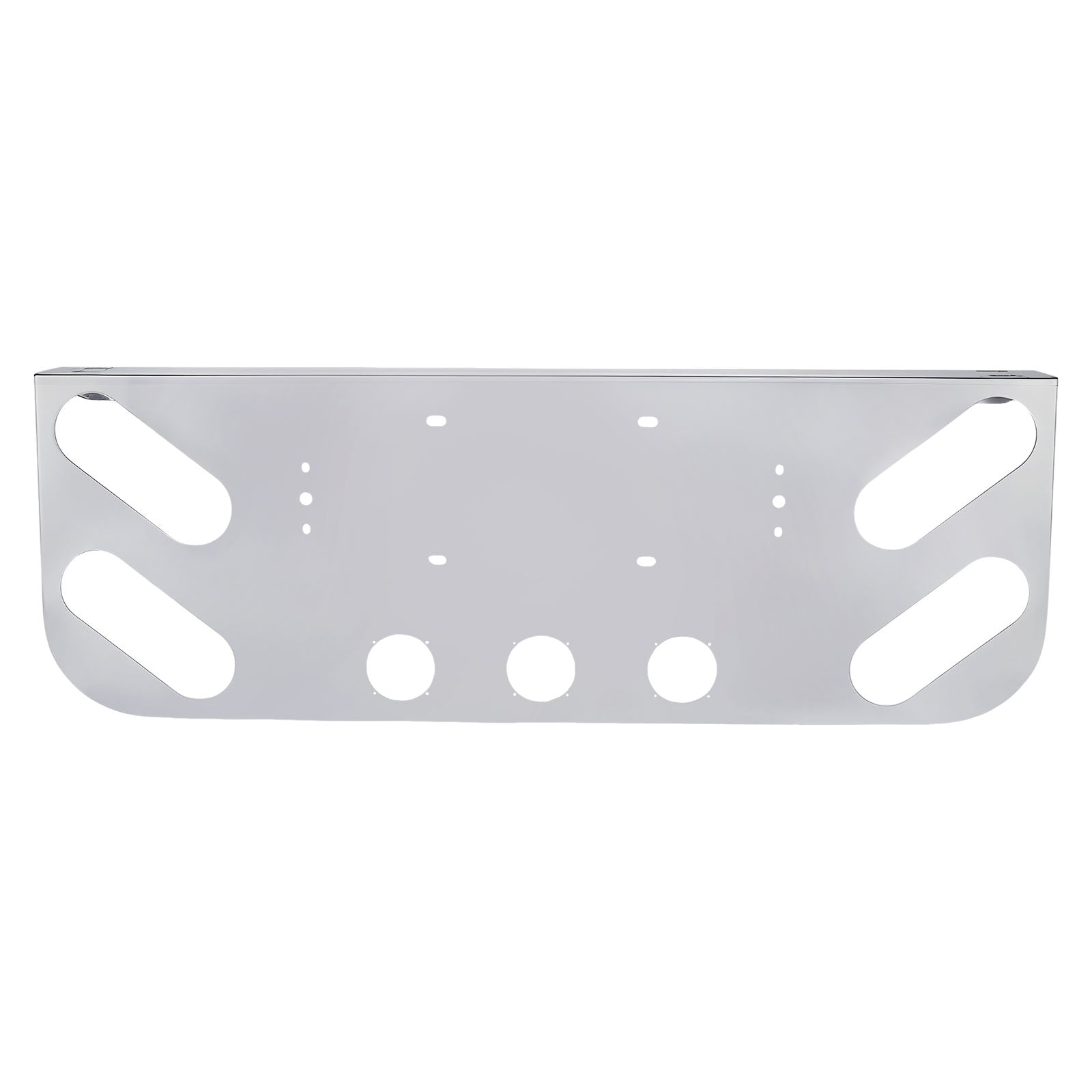 34" Chrome Stainless Steel Rear Center License Plate Panel for Semi Trucks – 4 Round + 4 Oblong Light Cutouts (PR-9003SS)