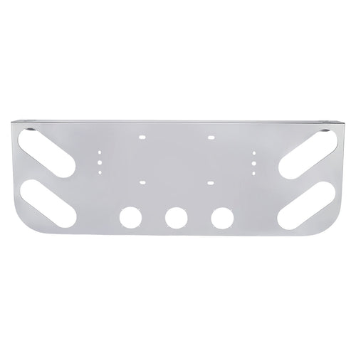 34" Chrome Stainless Steel Rear Center License Plate Panel for Semi Trucks – 4 Round + 4 Oblong Light Cutouts (PR-9003SS)
