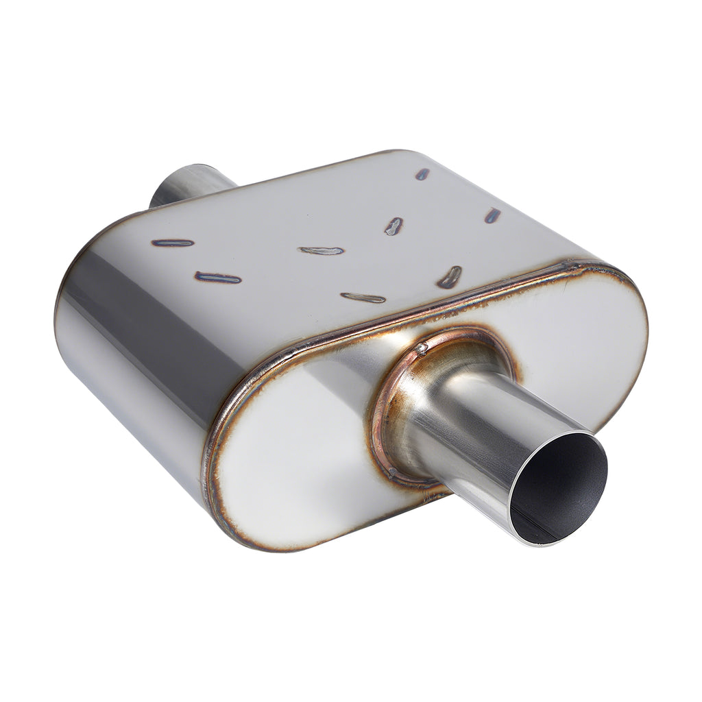 Chambered Performance Muffler – Compact Body, Center-In / Center-Out – 2", 2.25", 2.5", 3" – Stainless or Black (A Series)