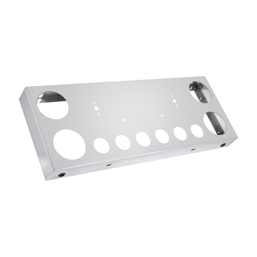 34" Chrome Stainless Steel Rear Center License Plate Panel for Semi Trucks – 4 Large + 7 Small Light Cutouts (PR-9005SS)