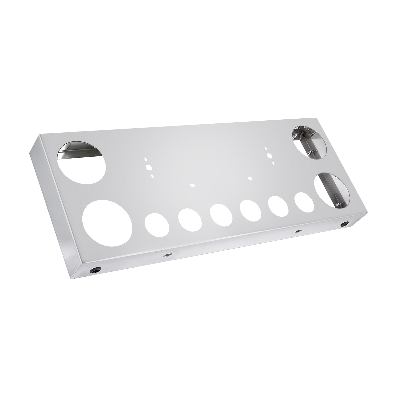 34" Chrome Stainless Steel Rear Center License Plate Panel for Semi Trucks – 4 Large + 7 Small Light Cutouts (PR-9005SS)