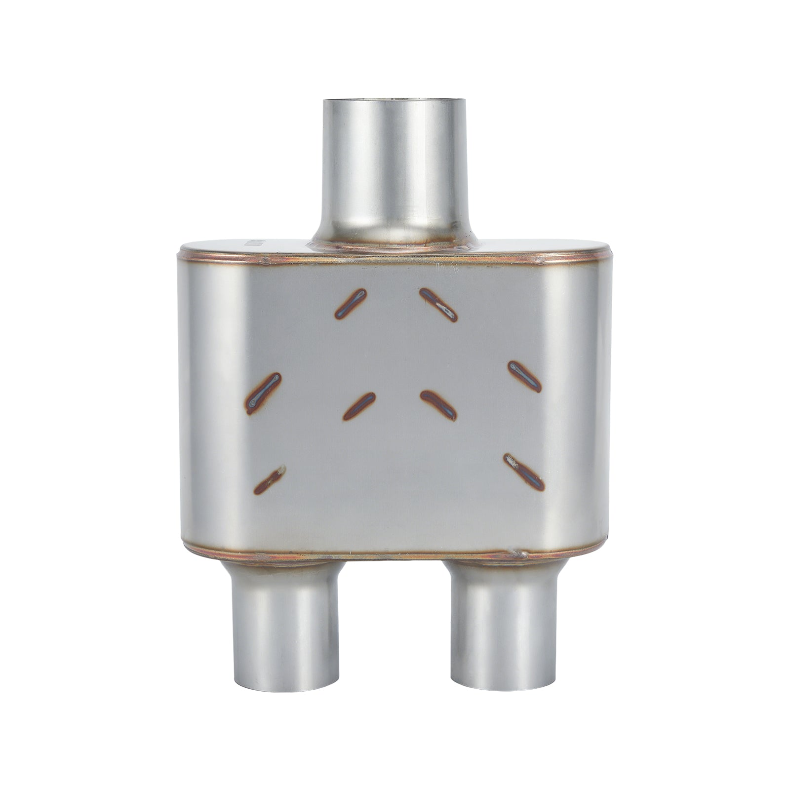 Stainless Chambered Performance Muffler – Compact Body, Single-In / DUAL-Outlet (PL-133D225-A8)