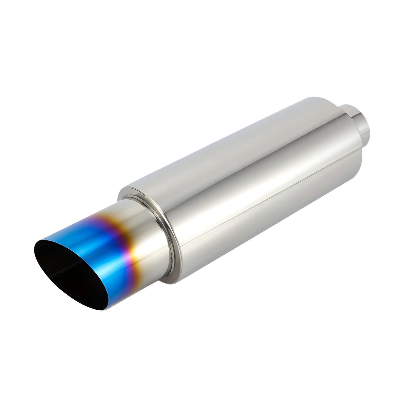 Cannon-Style Stainless Performance Muffler – Burnt-Blue Titanium-Look Tip – Universal Fit, 2", 2.25", 2.5", 3" Inlet (B Series)