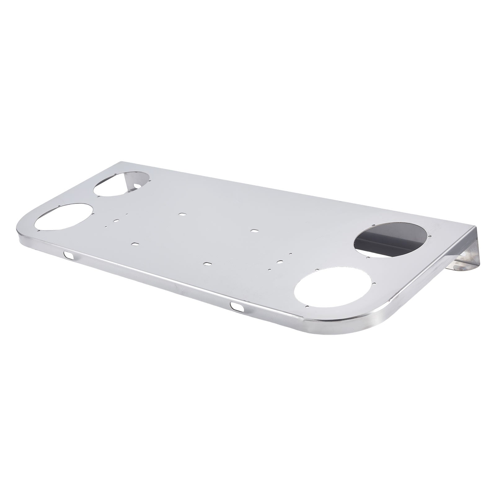 34" Chrome Stainless Steel Rear Center License Plate Panel for Semi Trucks – 4 Large 4" Light Cutouts (PR-9004SS)
