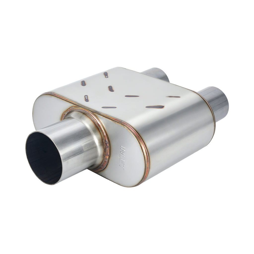 Stainless Chambered Performance Muffler – Compact Body, Single-In / DUAL-Outlet (PL-133D225-A8)