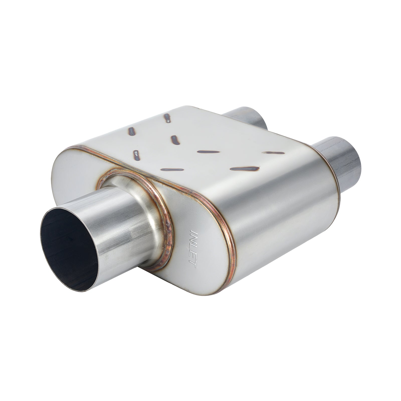 Stainless Chambered Performance Muffler – Compact Body, Single-In / DUAL-Outlet (PL-133D225-A8)