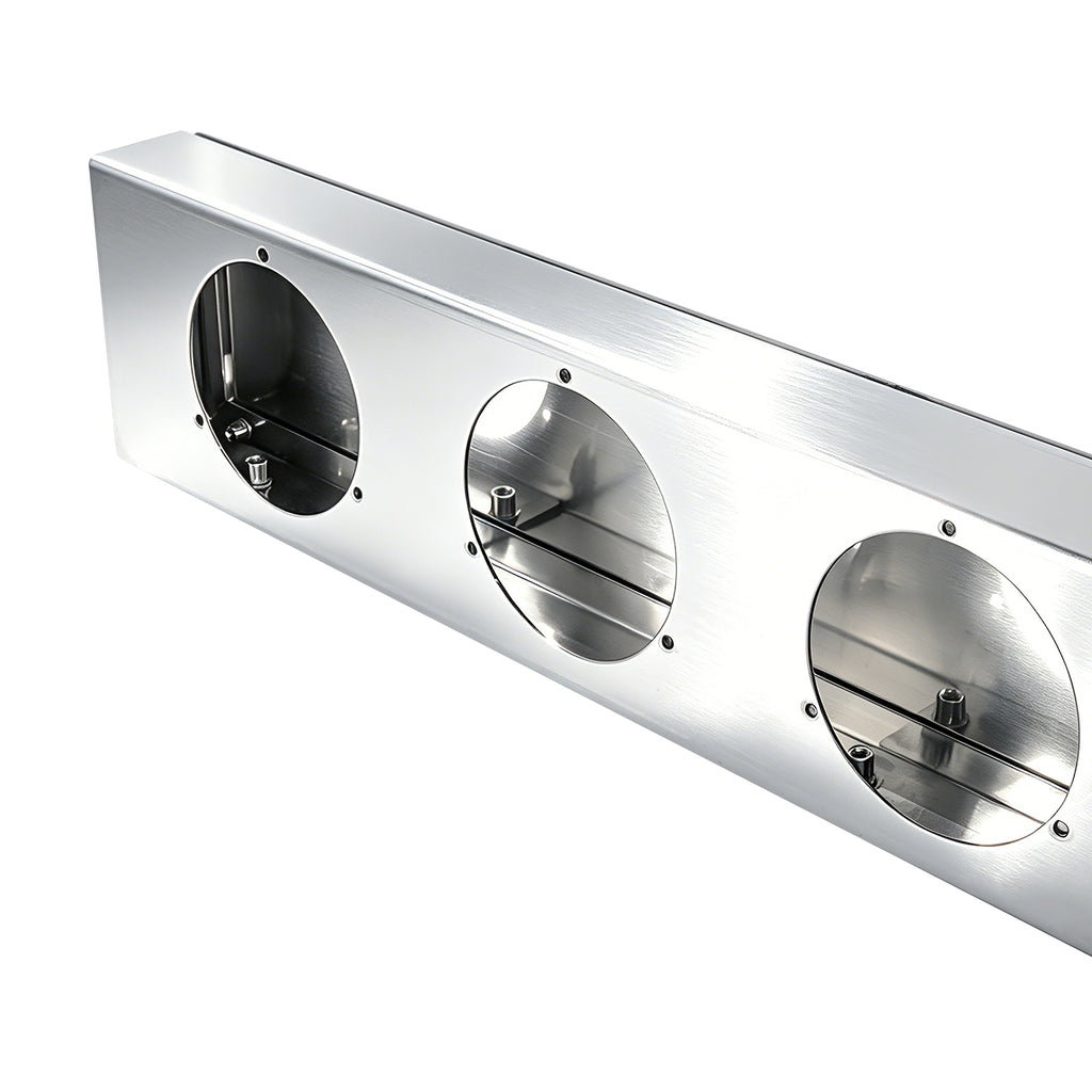 92" Chrome Stainless Steel Rear Center Light Panel for Semi Trucks – 6 Light Cutouts (PL-9021SS)