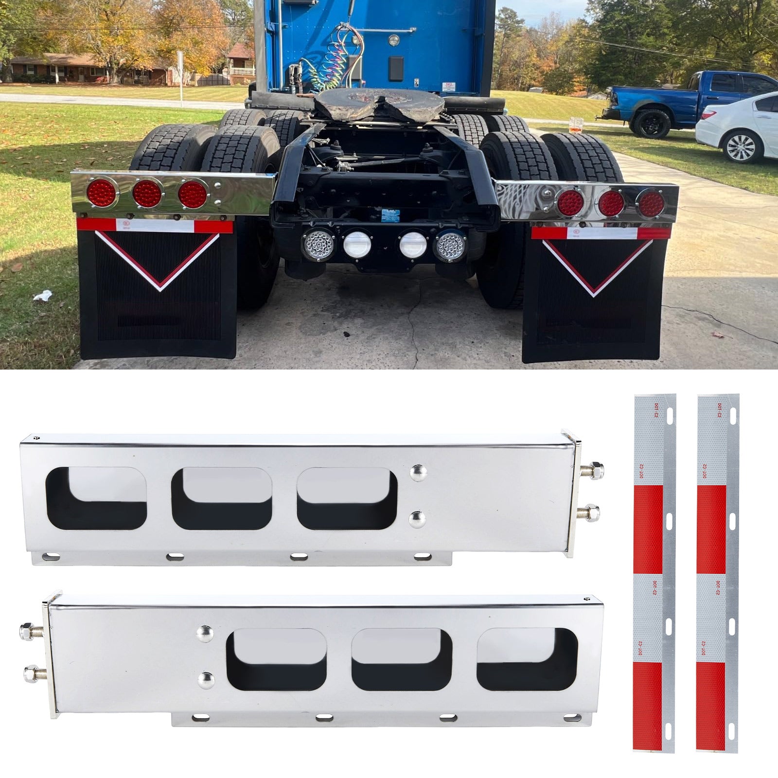 Polished Stainless Mud Flap Bracket Light Housing – Tall Pill-Shape Cutouts – Pair