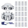 Chrome Smooth-Dome Screw-On Front Axle Hub Cover Kit for Semi Trucks – 33 mm, 2 Front Covers + 20 Spare Nut Covers + Install Tool (PL-05-SCREW-FT)