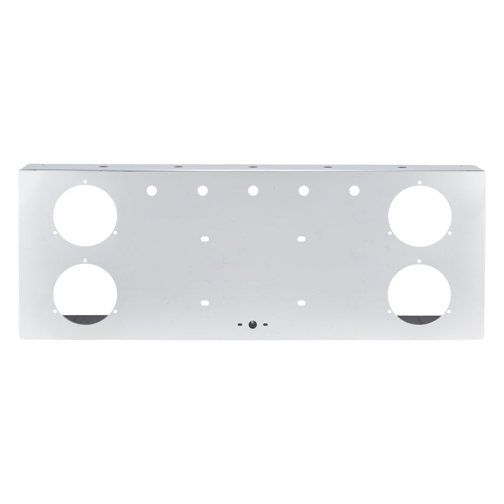 34" Chrome Stainless Steel Rear Center Light Panel for Semi Trucks – 4 Large Corner Lights + Mini LED Holes (PR-9009SS)