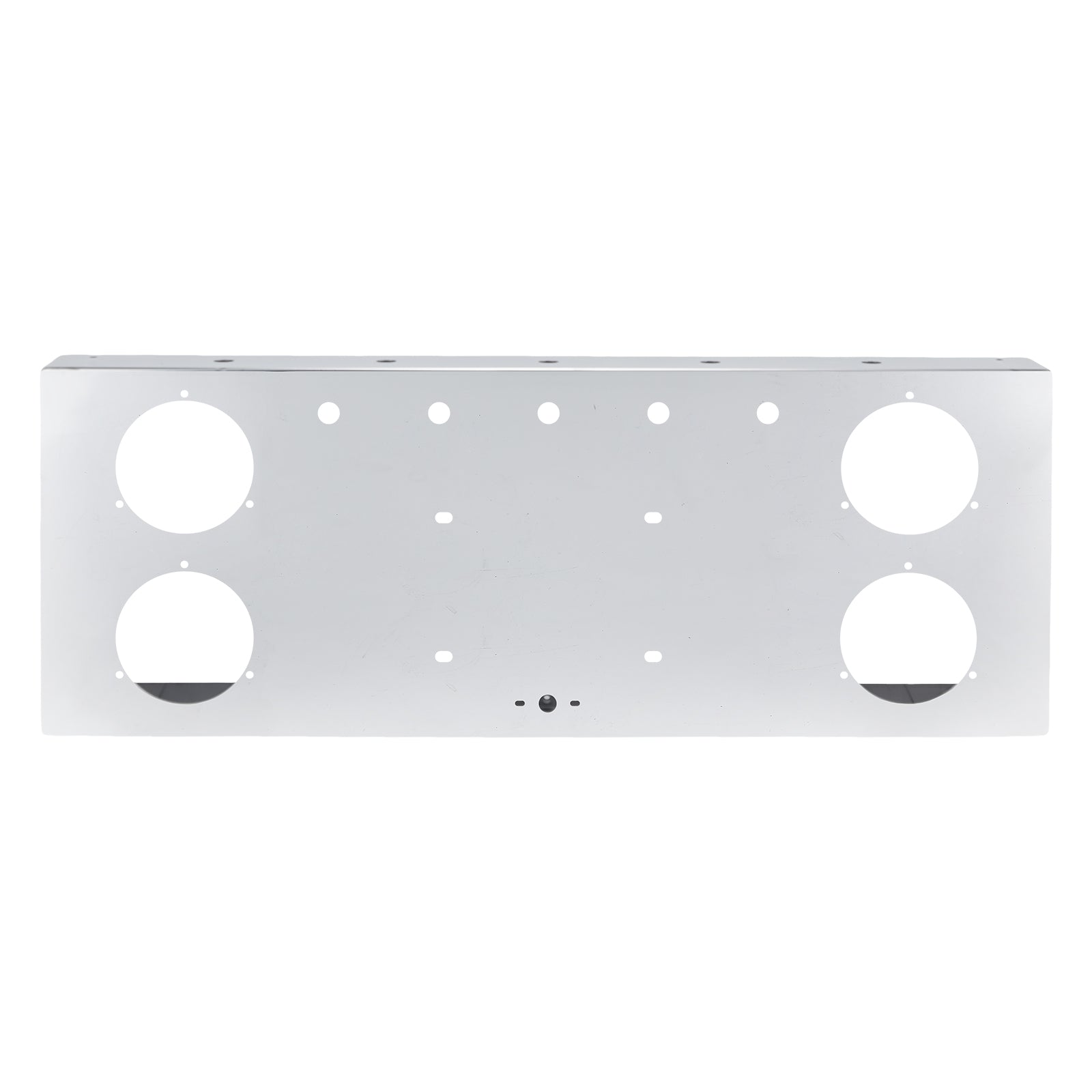 34" Chrome Stainless Steel Rear Center Light Panel for Semi Trucks – 4 Large Corner Lights + Mini LED Holes (PR-9009SS)