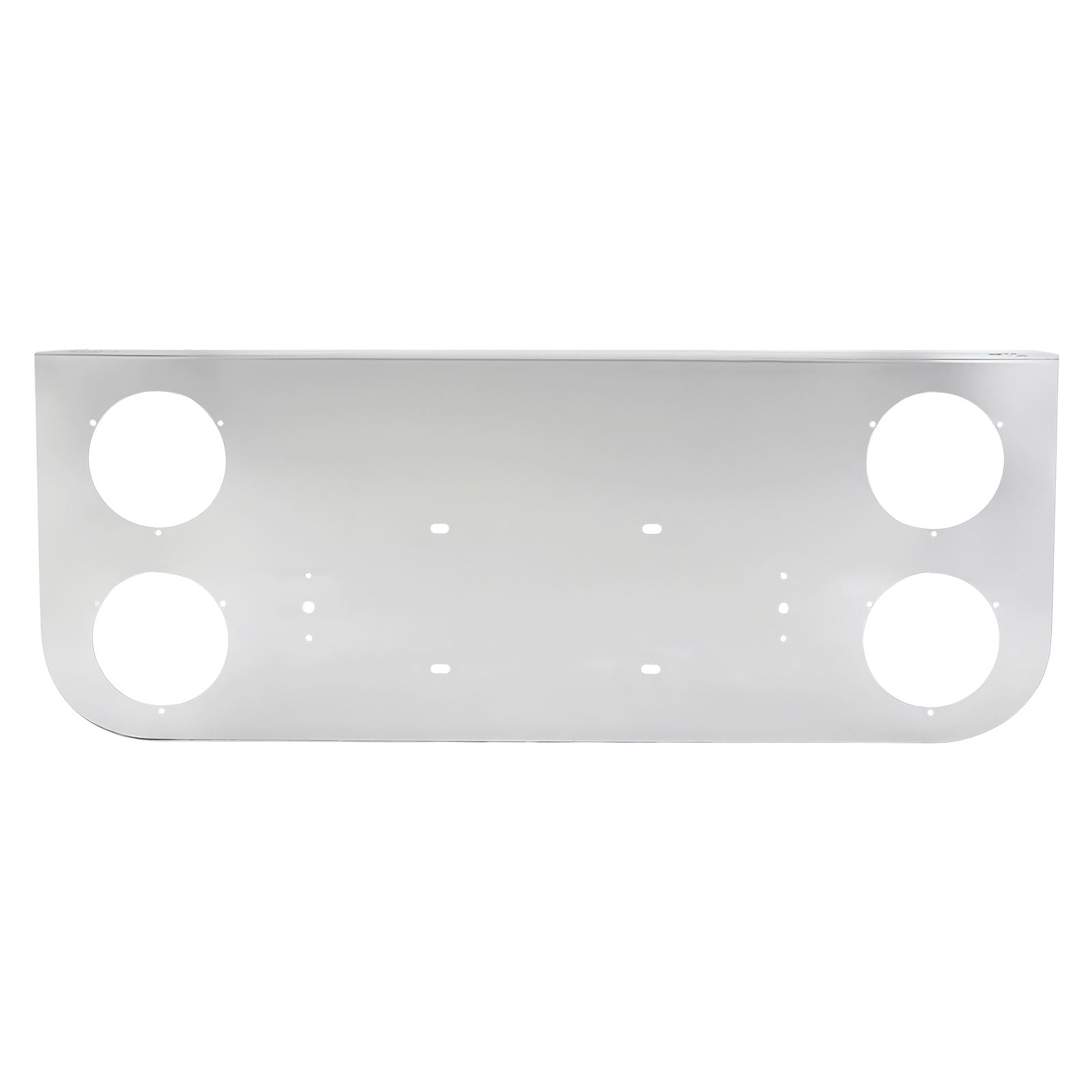 34" Chrome Stainless Steel Rear Center License Plate Panel for Semi Trucks – 4 Large 4" Light Cutouts (PR-9004SS)