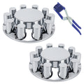 Chrome Smooth-Dome Front Axle Hub Cover Set for Semi Trucks – Push-On, 33 mm Pre-Installed Nut Covers, 2-Piece Kit (PL-05-PUSH-FT)