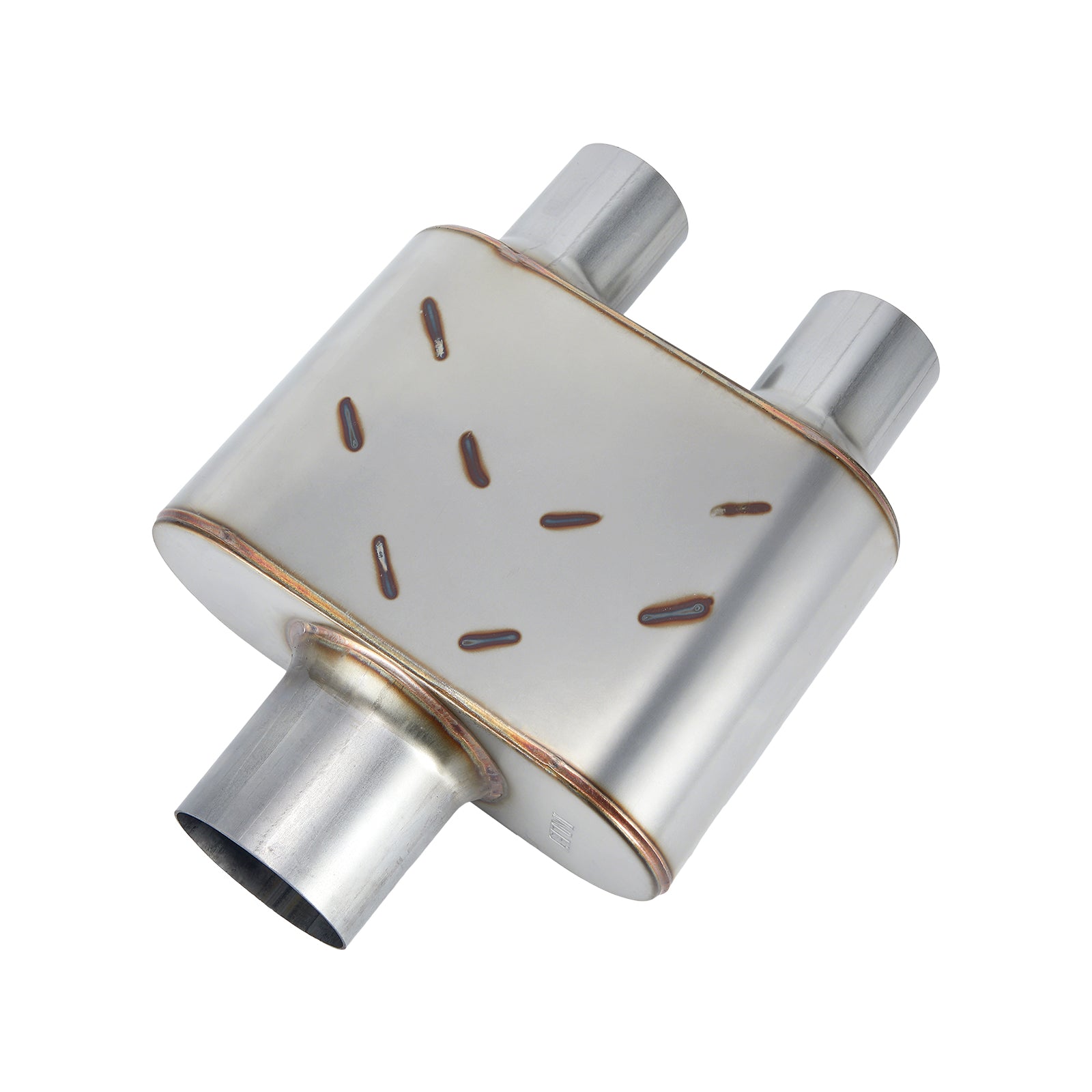 Stainless Chambered Performance Muffler – Compact Body, Single-In / DUAL-Outlet (PL-133D225-A8)