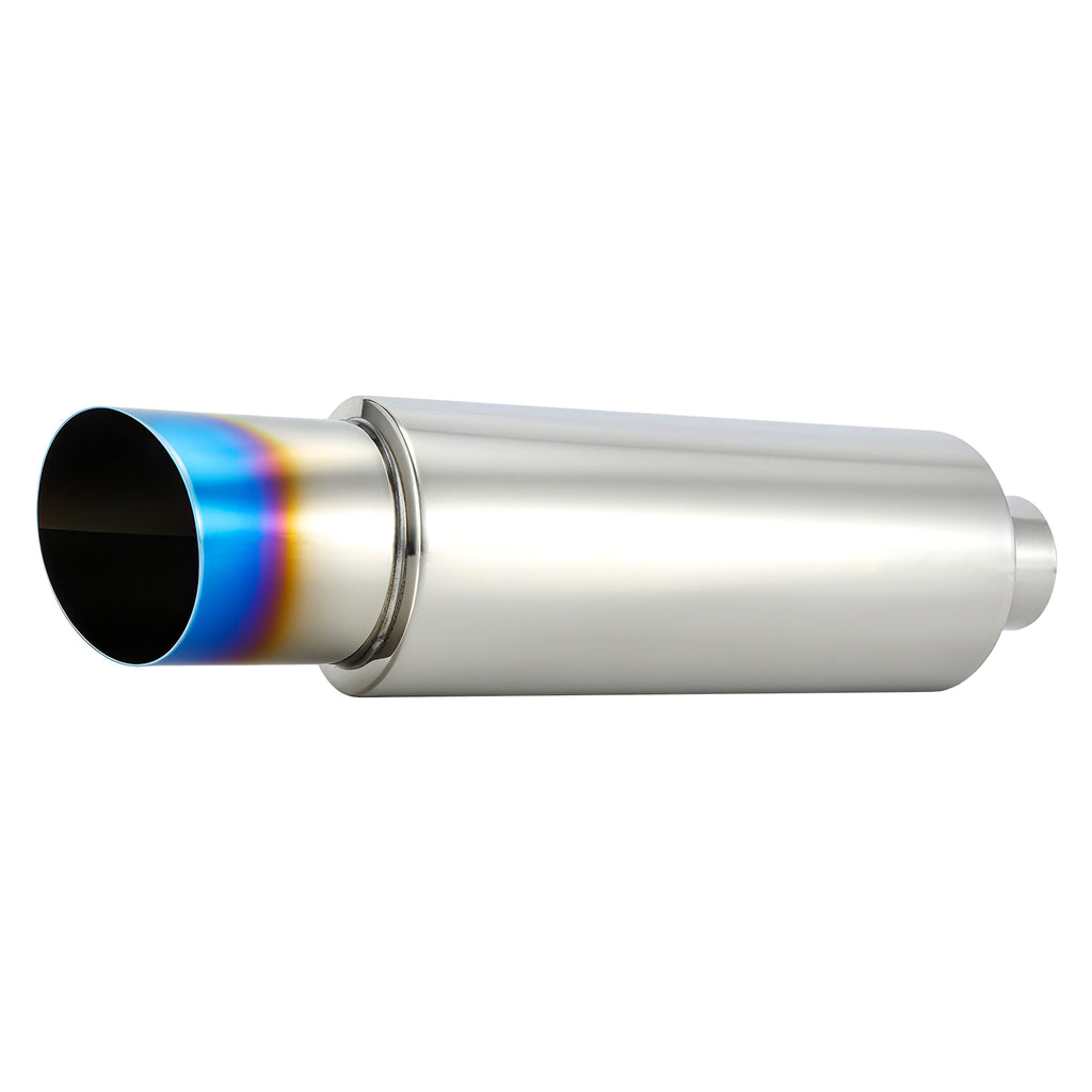 Cannon-Style Stainless Performance Muffler – Burnt-Blue Titanium-Look Tip – Universal Fit, 2", 2.25", 2.5", 3" Inlet (B Series)