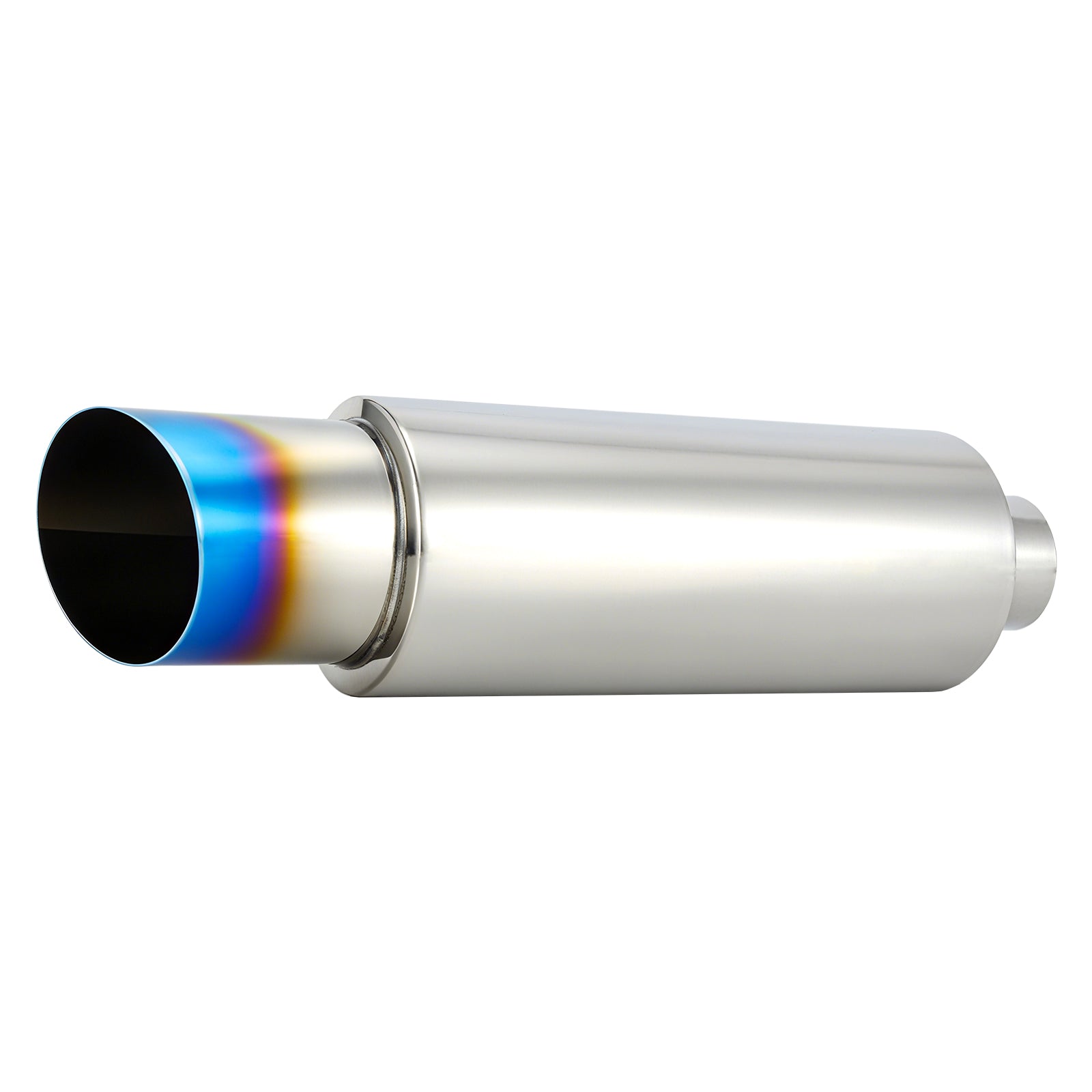 Cannon-Style Stainless Performance Muffler – Burnt-Blue Titanium-Look Tip – Universal Fit, 2", 2.25", 2.5", 3" Inlet (B Series)