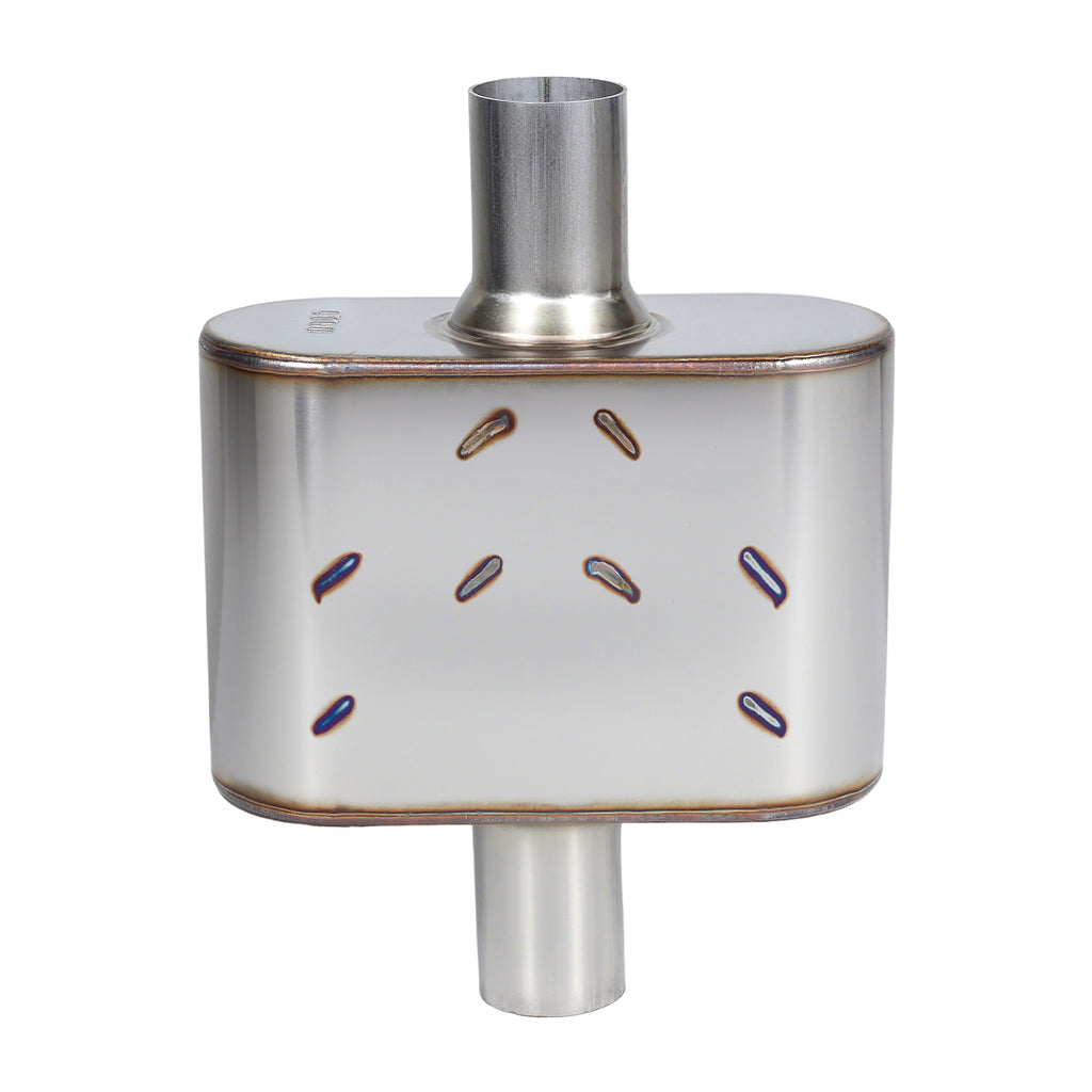 Chambered Performance Muffler – Compact Body, Center-In / Center-Out – 2", 2.25", 2.5", 3" – Stainless or Black (A Series)