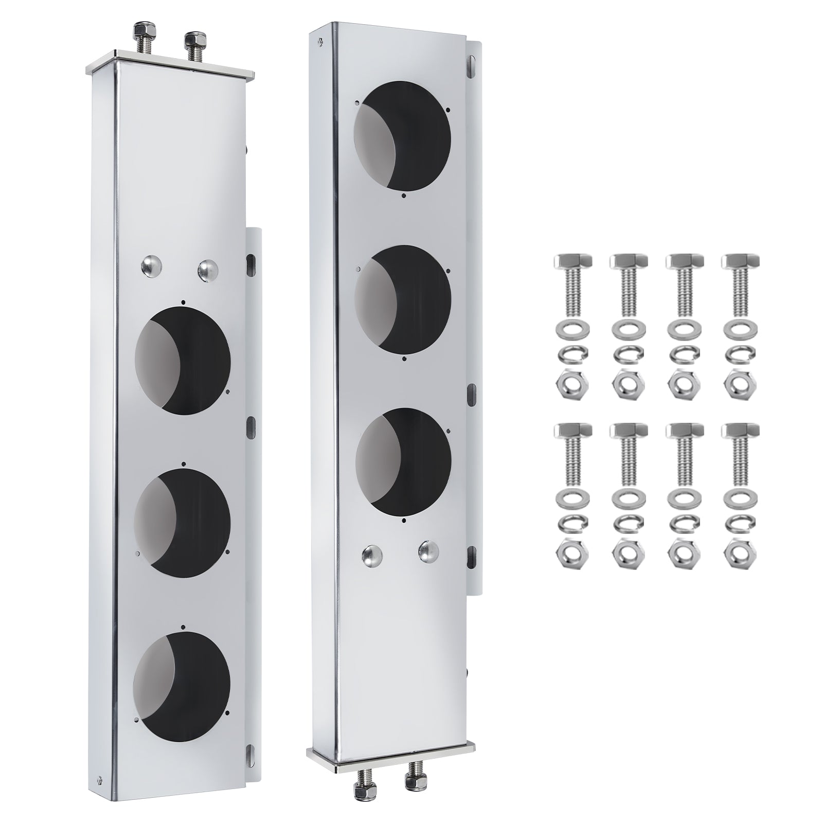 Polished Stainless Mud Flap Bracket Light Housing – 30" with 4" Round Cutouts – Pair