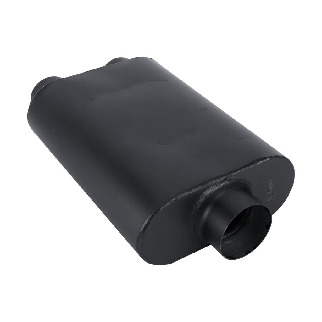 Black Chambered Performance Muffler – Standard Body, Single-In / DUAL-Outlet (PL-173D25BK-A44)
