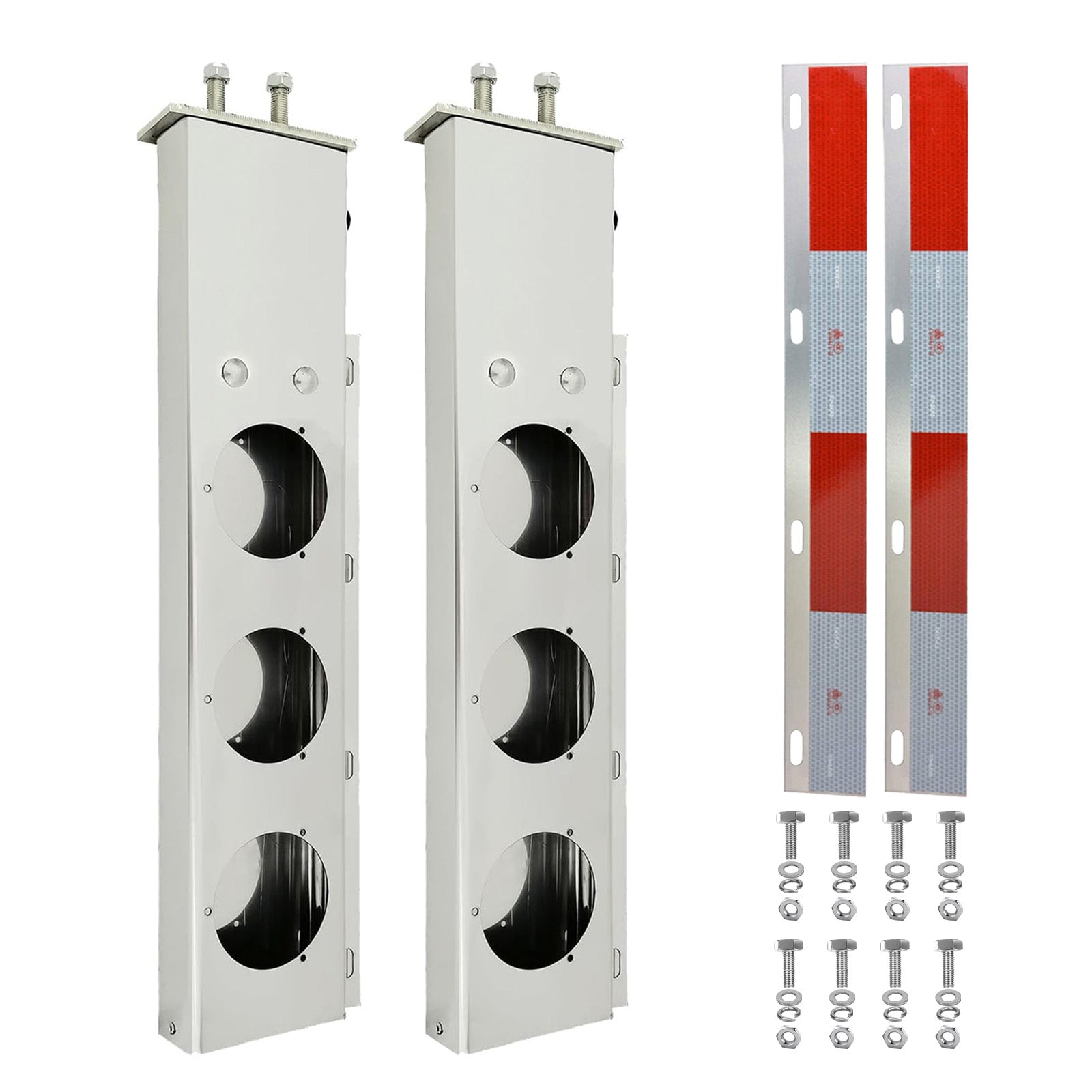 Polished Stainless Mud Flap Bracket Light Housing – 30" with 4" Round Cutouts – Pair