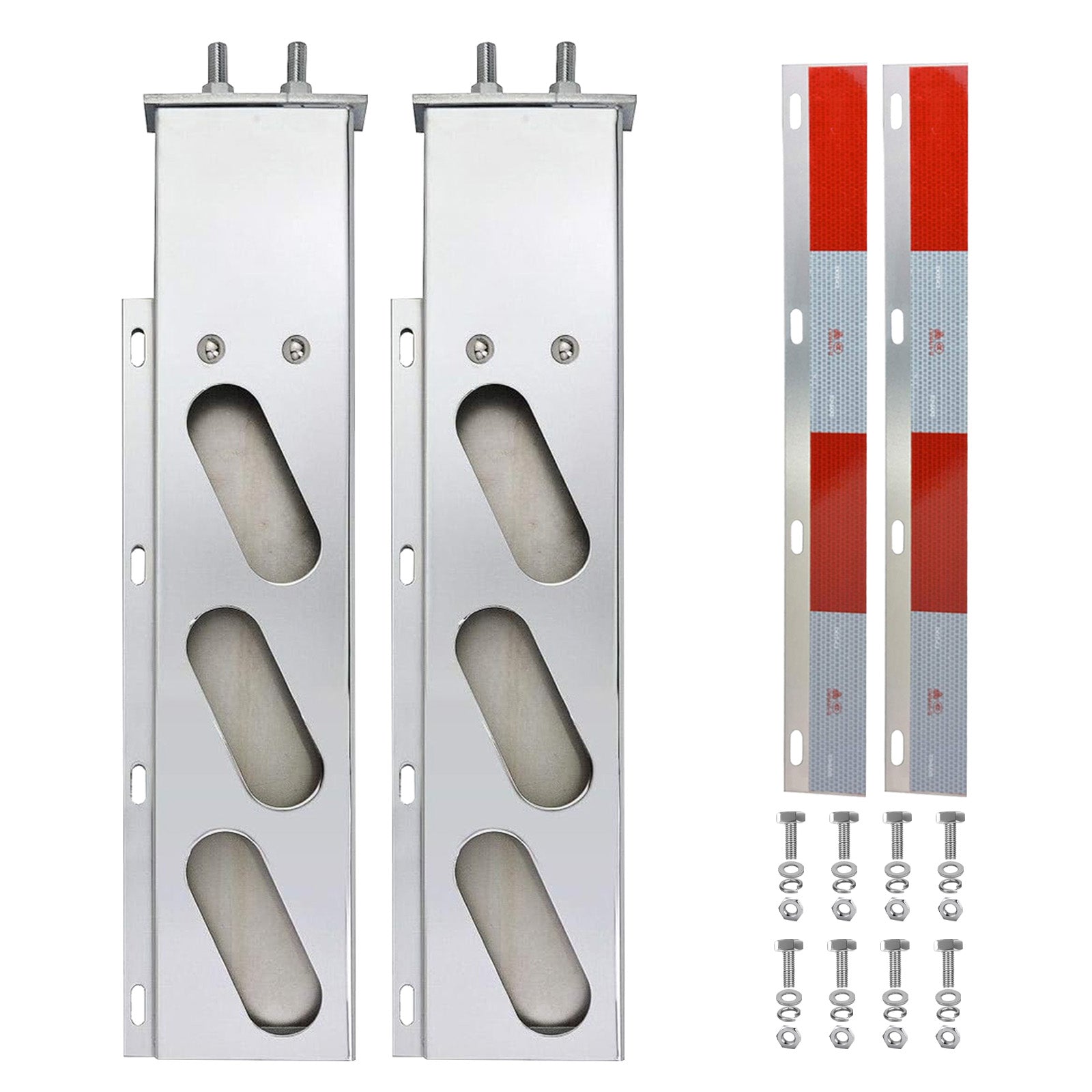Polished Stainless Mud Flap Bracket Light Housing – 30" with Rounded-Rectangle Cutouts – Pair