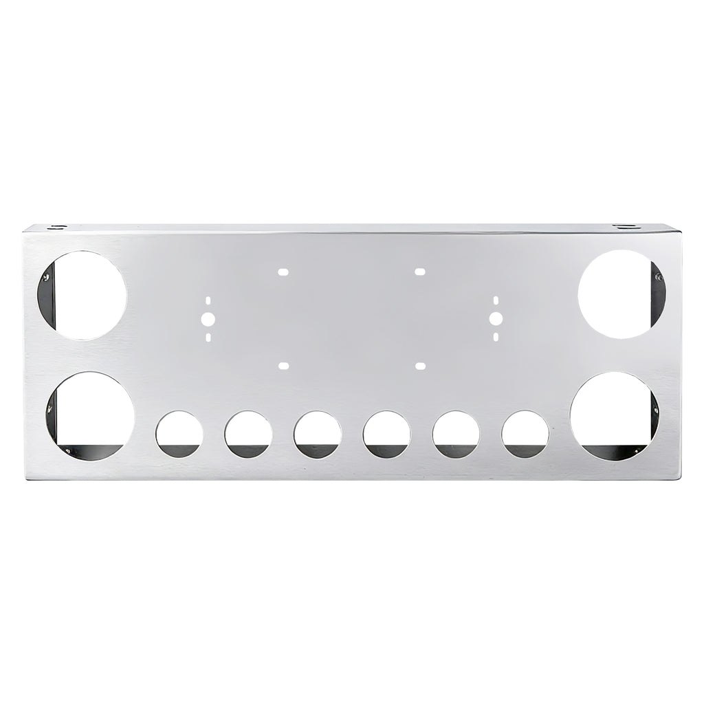 34" Chrome Stainless Steel Rear Center License Plate Panel for Semi Trucks – 4 Large + 7 Small Light Cutouts (PR-9005SS)