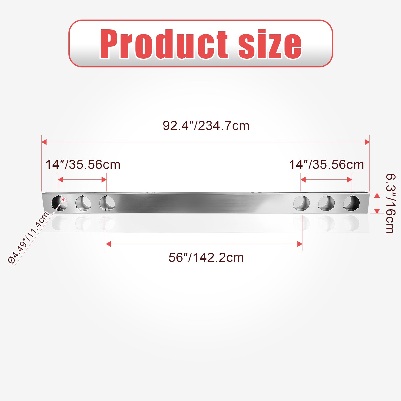 92" Chrome Stainless Steel Rear Center Light Panel for Semi Trucks – 6 Light Cutouts (PL-9021SS)