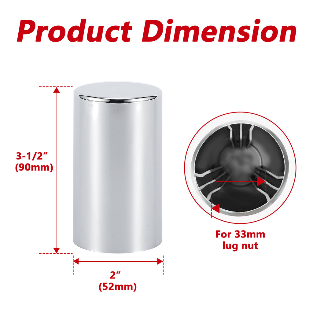 Chrome Smooth-Dome Front Axle Hub Cover Set for Semi Trucks – Push-On, 33 mm Pre-Installed Nut Covers, 2-Piece Kit (PL-05-PUSH-FT)