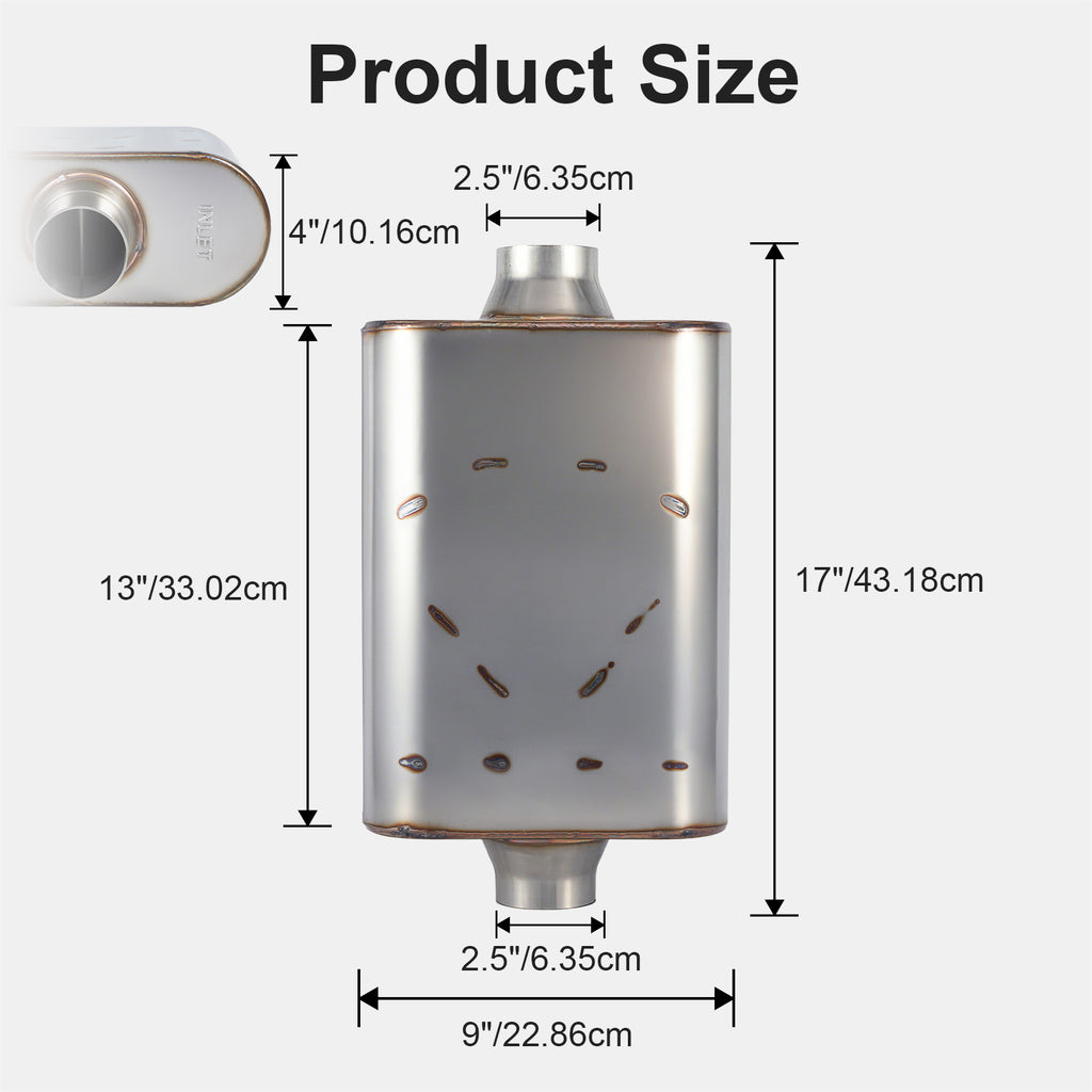 Chambered Performance Muffler – Standard Body, Center-In / Center-Out – 2.5", 3" – Stainless or Black (A Series)