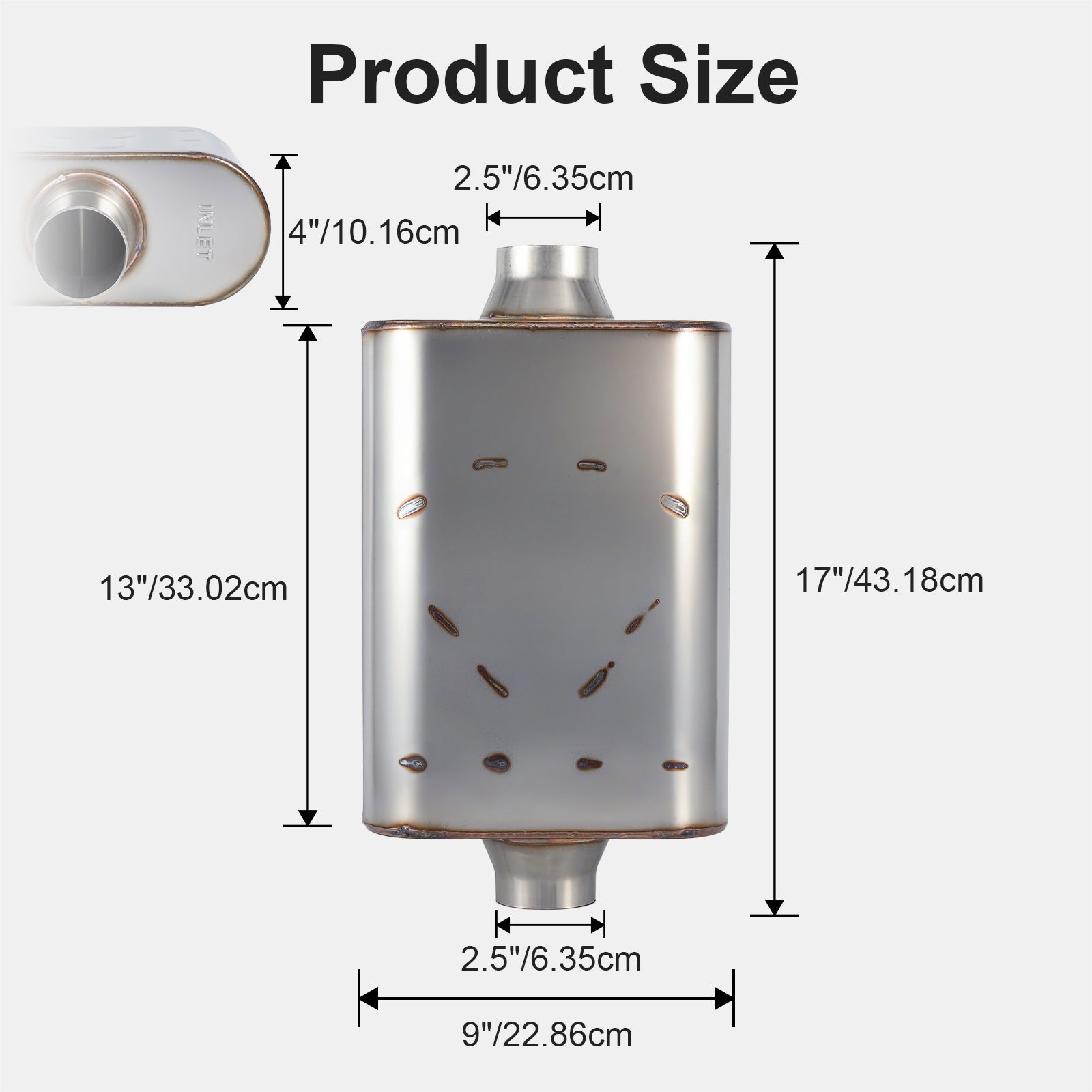 Chambered Performance Muffler – Standard Body, Center-In / Center-Out – 2.5", 3" – Stainless or Black (A Series)
