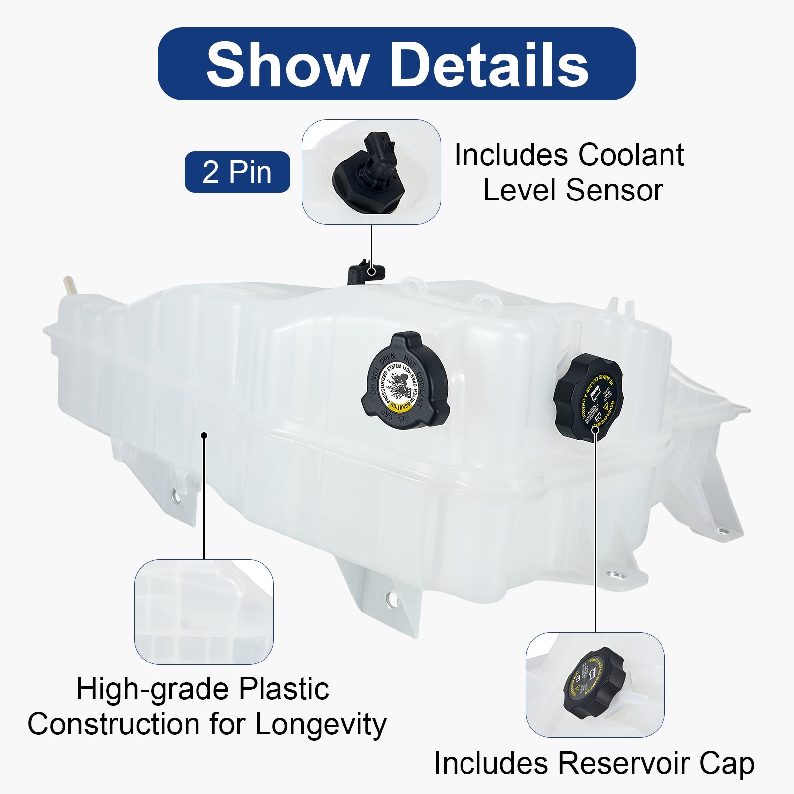 Heavy-Duty Coolant Surge Tank for Freightliner Columbia / M2 / Century & Sterling Semi Trucks – Replaces A05-25263 Series (PL-5203-ET1)