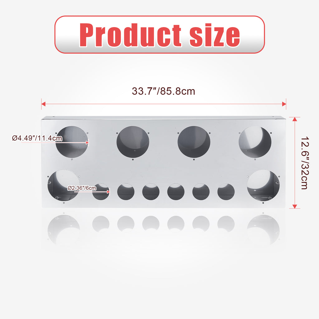 34" Chrome Stainless Steel Rear Center Light Panel for Semi Trucks – 6 Large + 6 Small Light Cutouts (PR-9006SS)