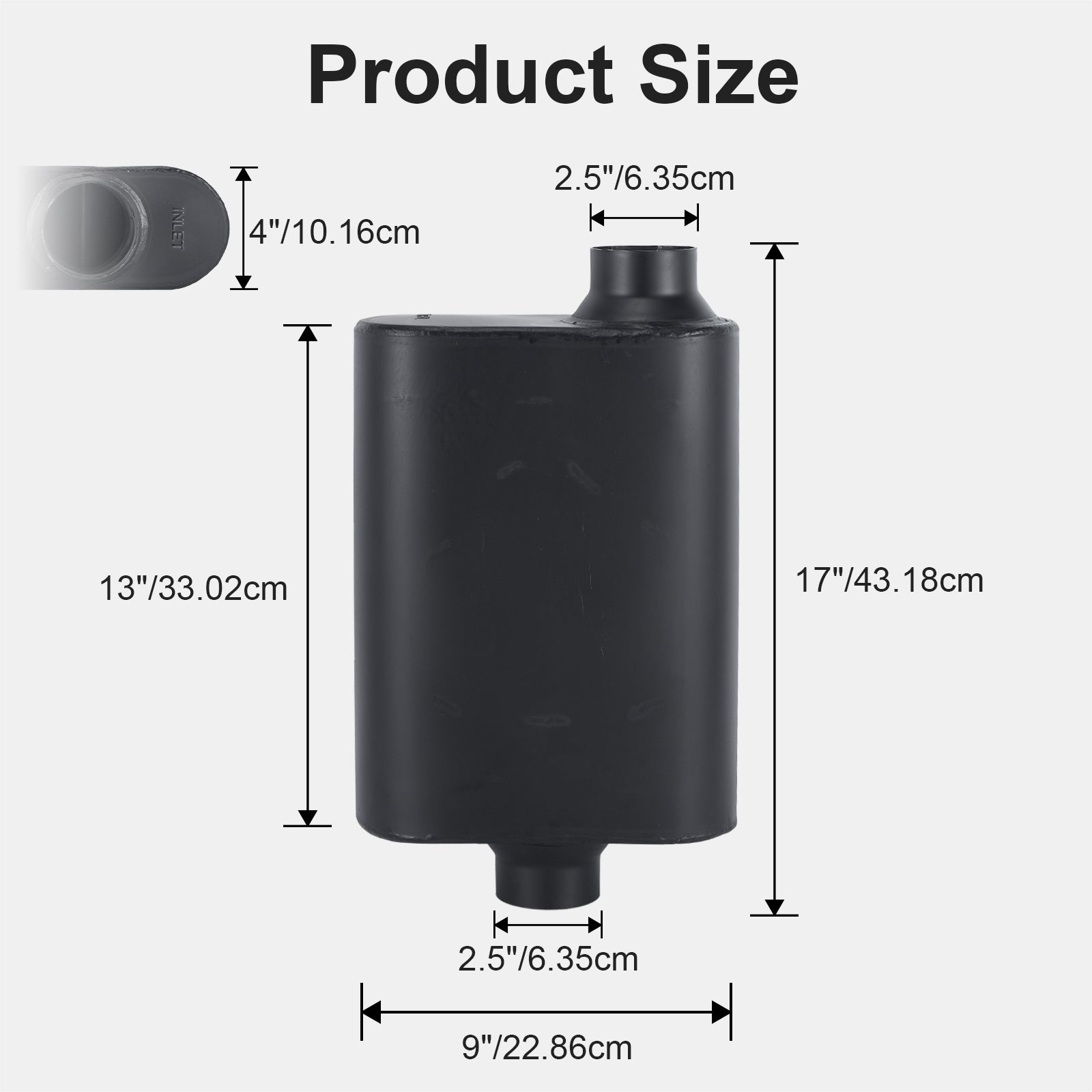 Stainless Chambered Performance Muffler – Standard Body, Offset-In / Offset-Out – Stainless or Black (PL-O1725-A23)