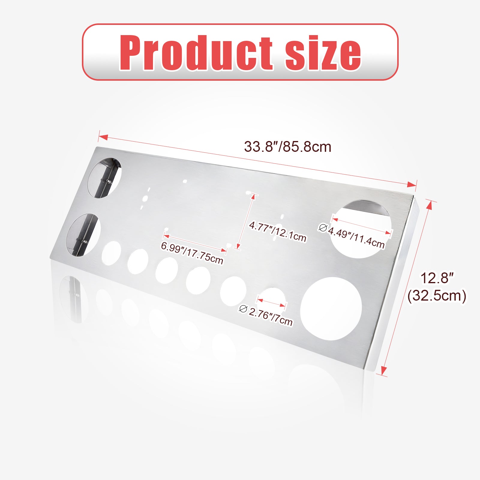 34" Chrome Stainless Steel Rear Center License Plate Panel for Semi Trucks – 4 Large + 7 Small Light Cutouts (PR-9005SS)