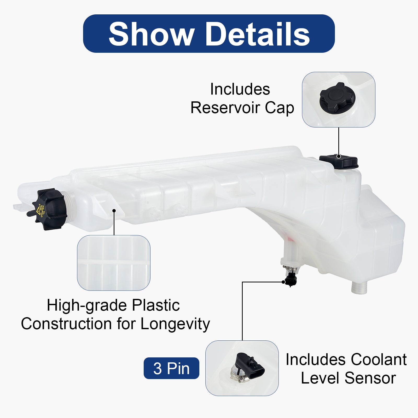 Heavy-Duty Coolant Surge Tank for Volvo VNM Semi Trucks – Fits 2007-2020, Replaces 20968795 / 21038101 (PL-5505-ET3)