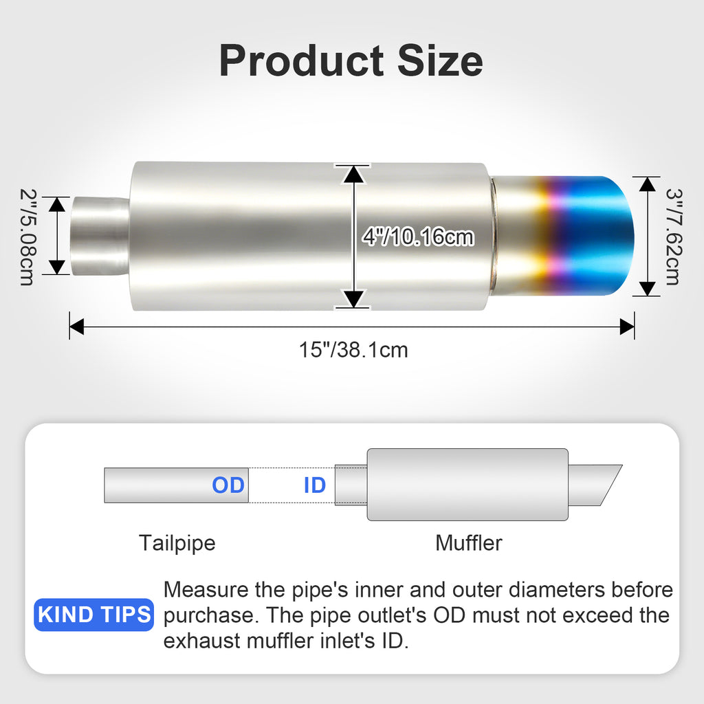 Cannon-Style Stainless Performance Muffler – Burnt-Blue Titanium-Look Tip – Universal Fit, 2", 2.25", 2.5", 3" Inlet (B Series)