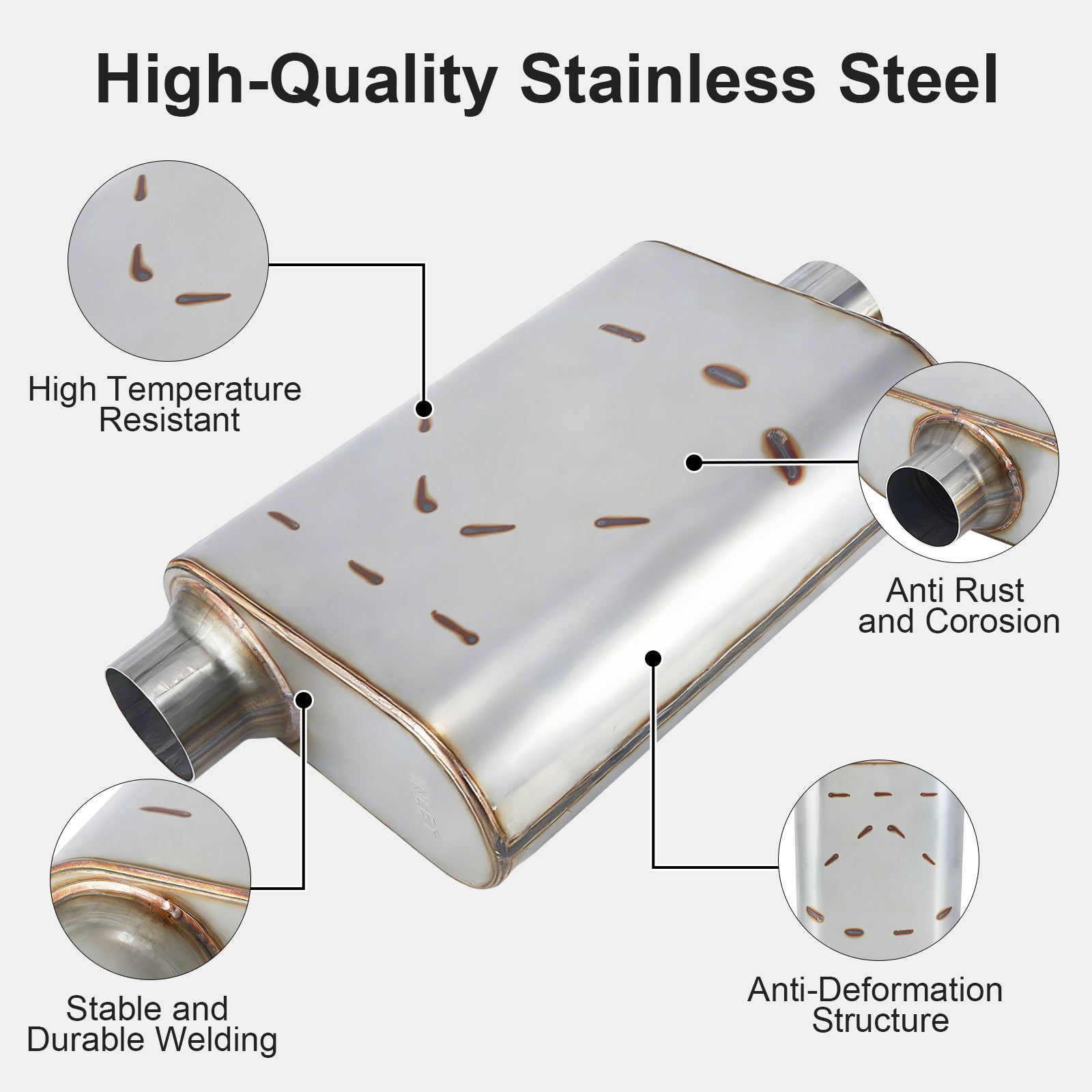 Stainless Chambered Performance Muffler – Standard Body, Offset-In / Offset-Out – Stainless or Black (PL-O1725-A23)