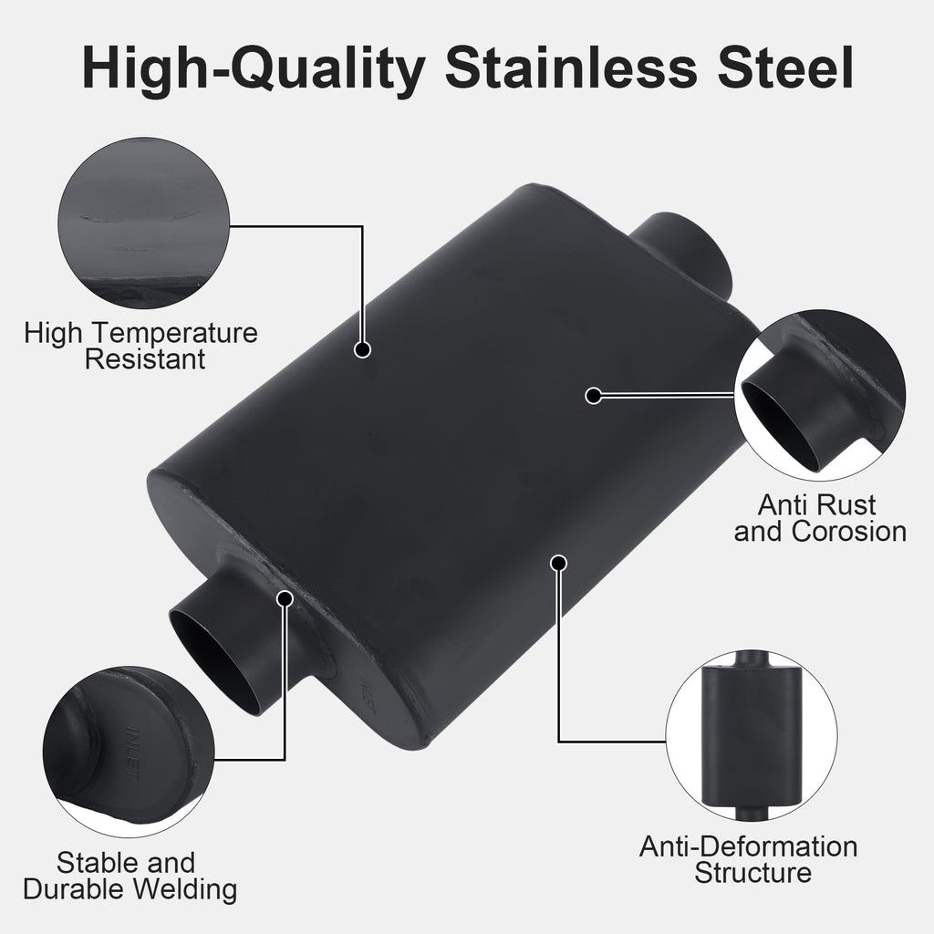 Chambered Performance Muffler – Standard Body, Center-In / Center-Out – 2.5", 3" – Stainless or Black (A Series)