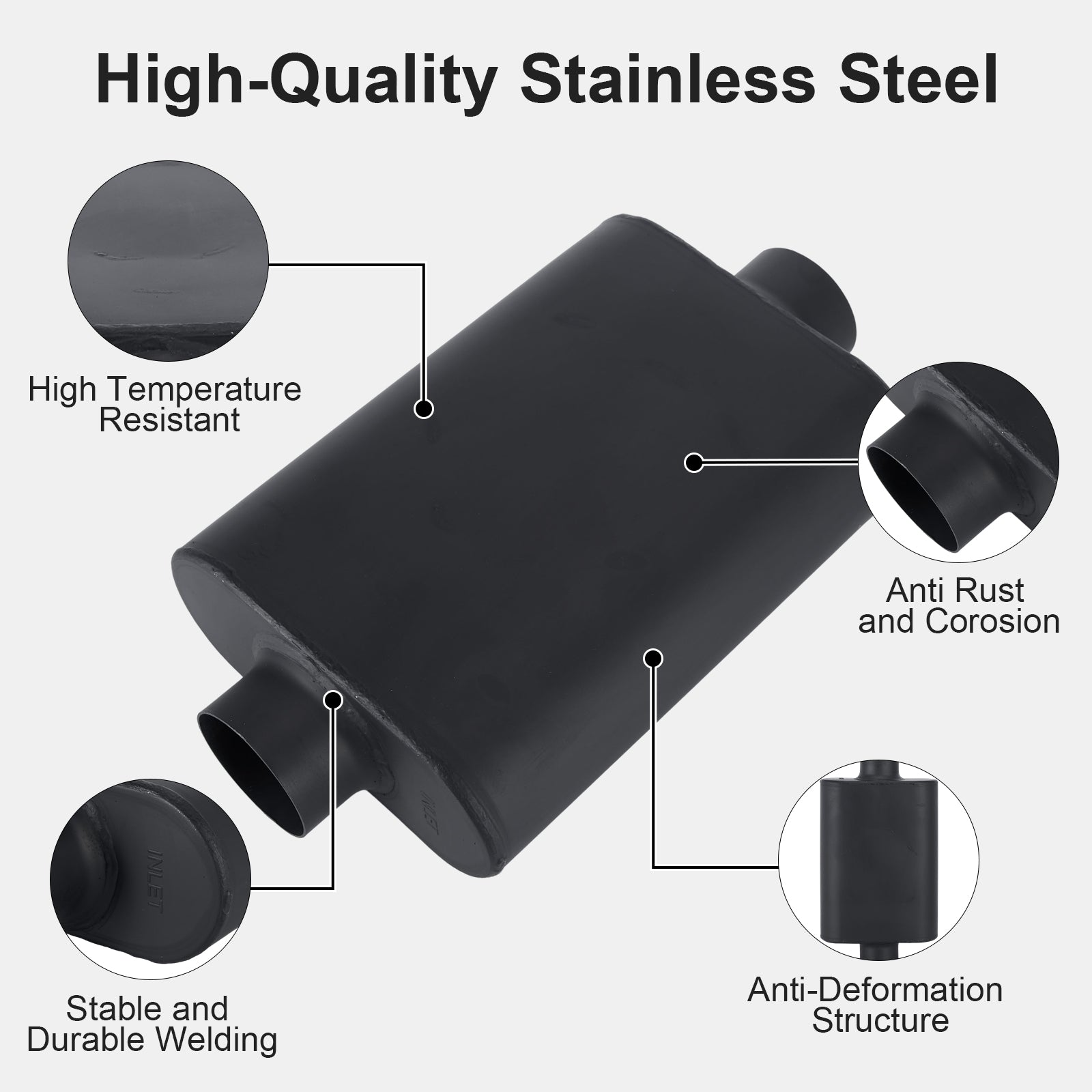 Chambered Performance Muffler – Standard Body, Center-In / Center-Out – 2.5", 3" – Stainless or Black (A Series)