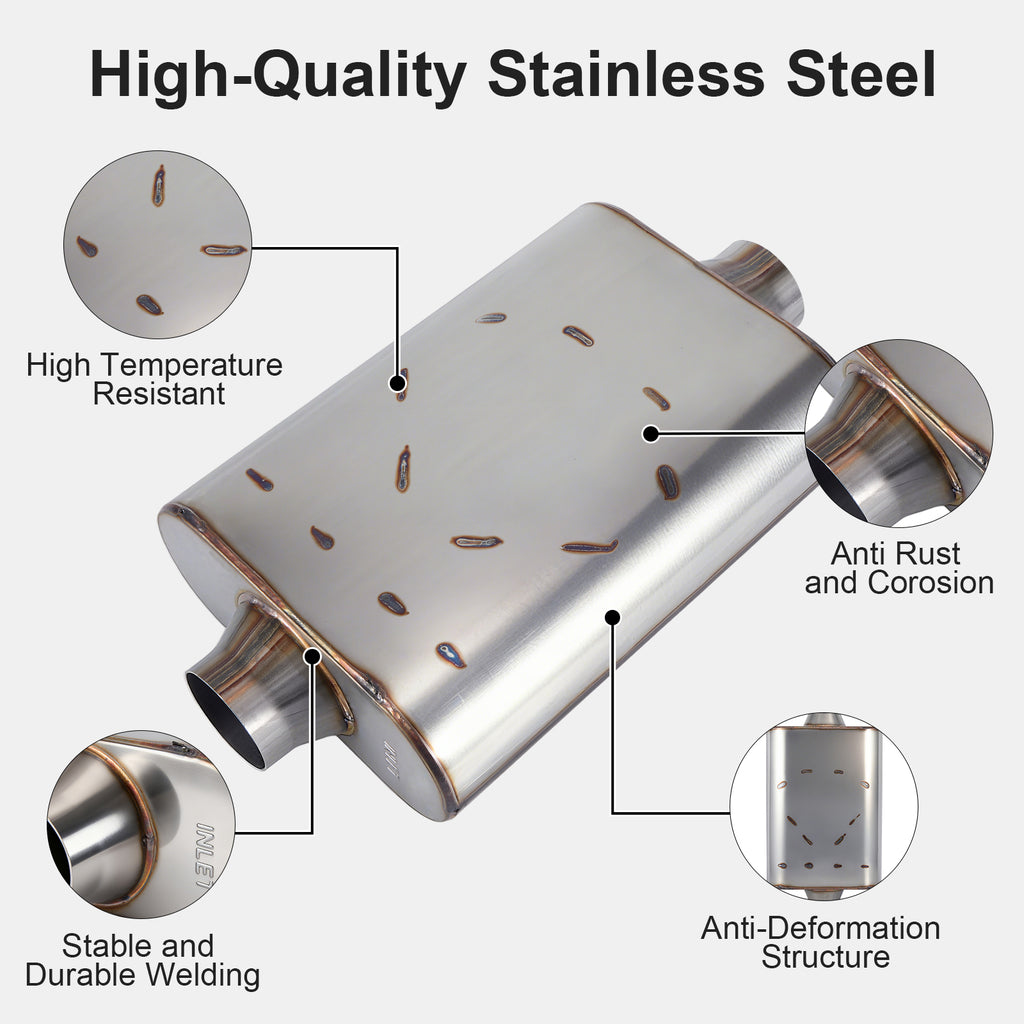 Chambered Performance Muffler – Standard Body, Center-In / Center-Out – 2.5", 3" – Stainless or Black (A Series)