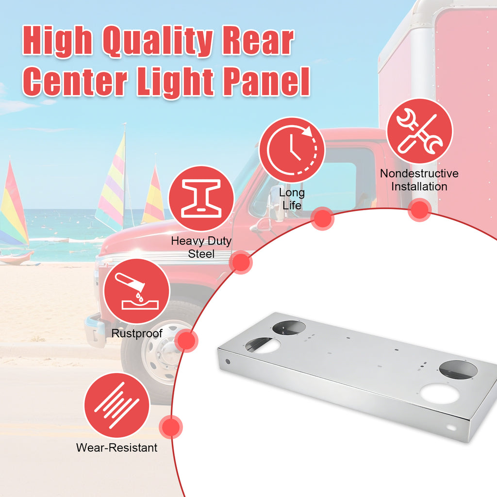 34" Chrome Stainless Steel Rear Center Light Panel for Semi Trucks – 4 Large 4" Corner Lights (PR-9010SS)