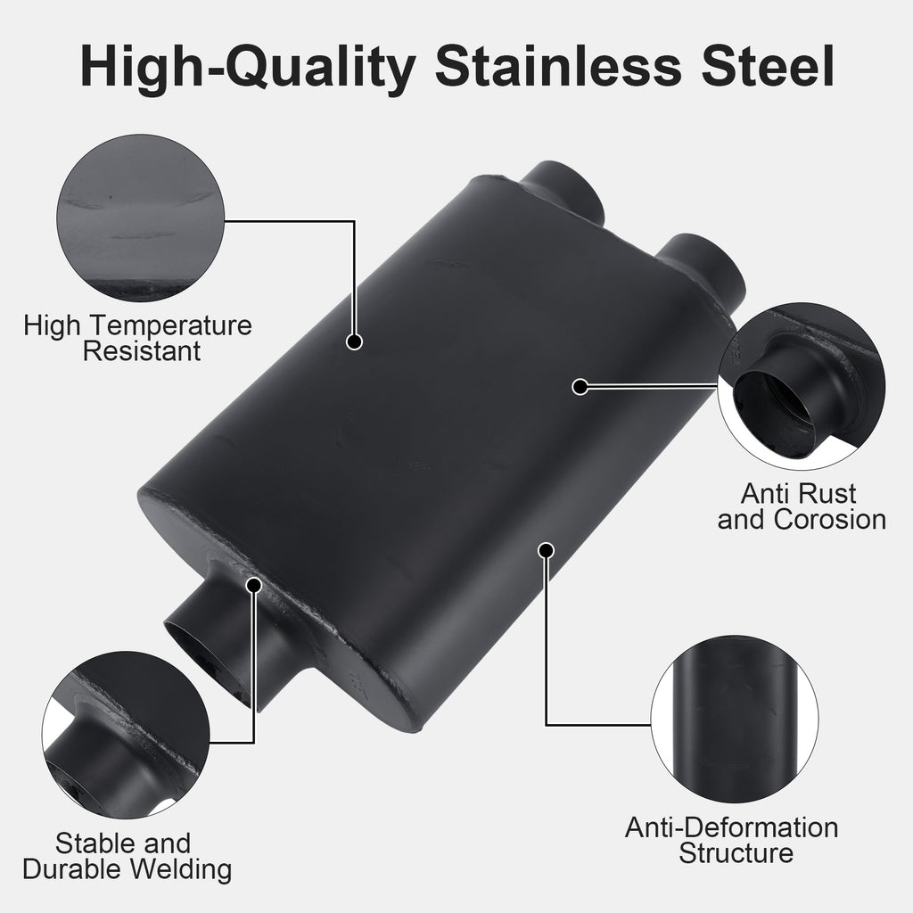Black Chambered Performance Muffler – Standard Body, Single-In / DUAL-Outlet (PL-173D25BK-A44)