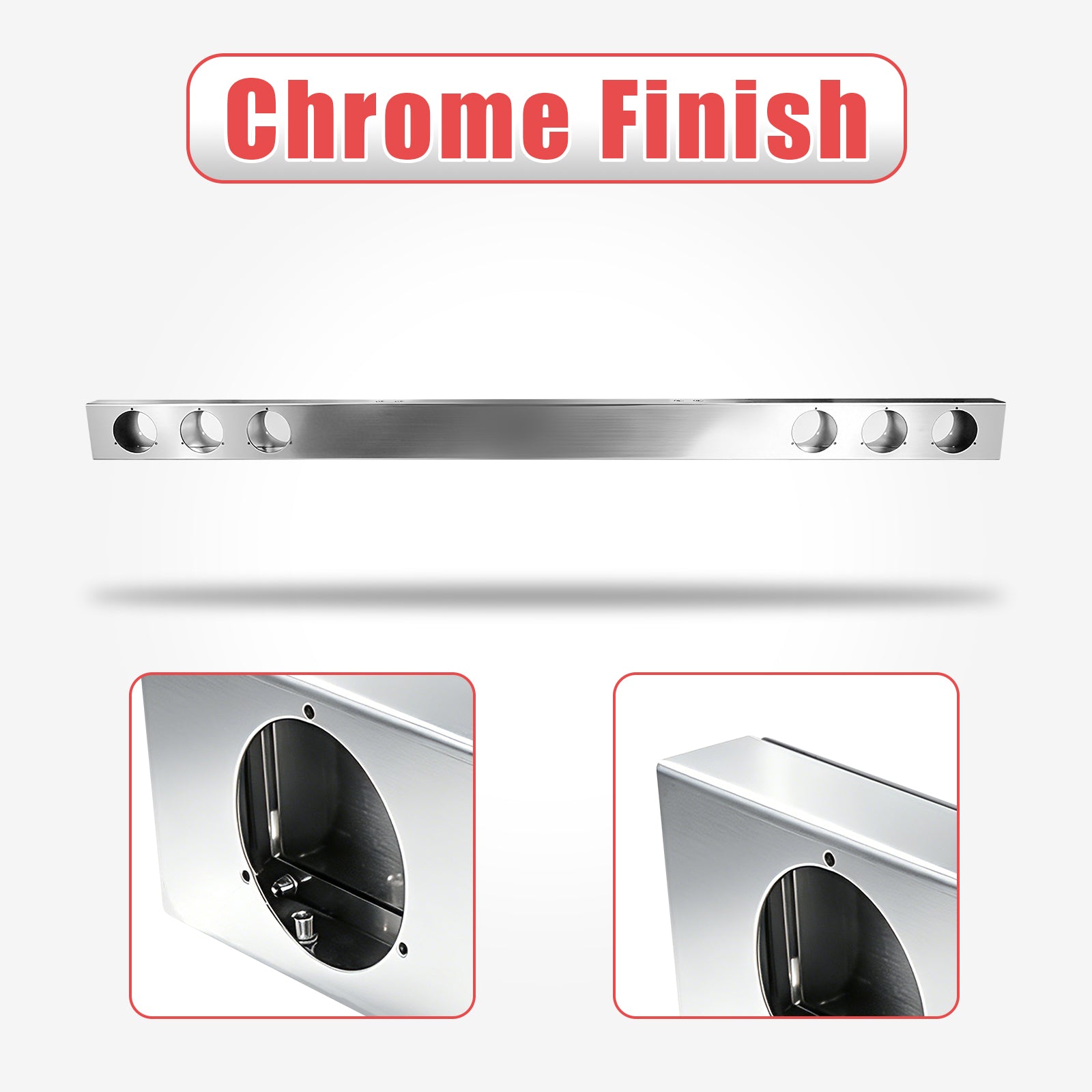 92" Chrome Stainless Steel Rear Center Light Panel for Semi Trucks – 6 Light Cutouts (PL-9021SS)