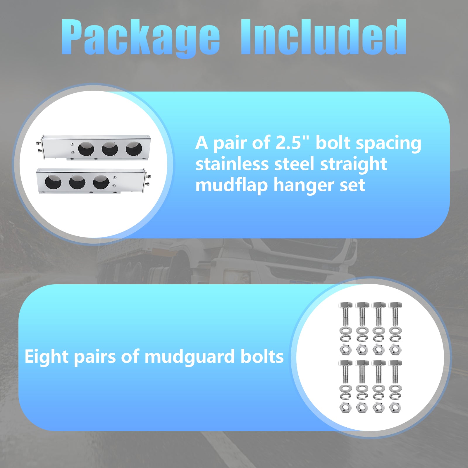 Polished Stainless Mud Flap Bracket Light Housing – 30" with 4" Round Cutouts – Pair