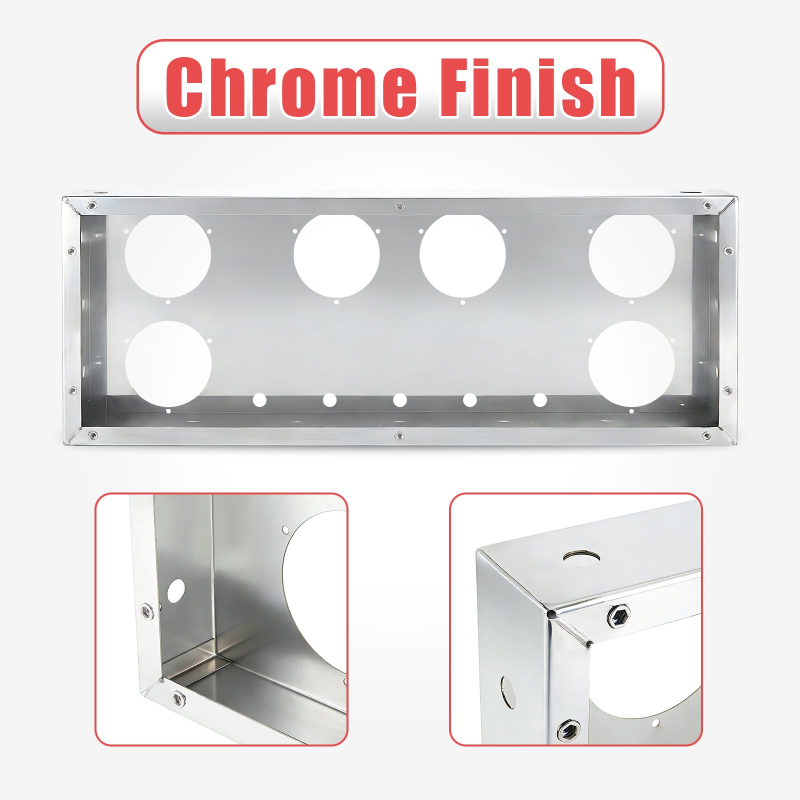 34" Chrome Stainless Steel Rear Center Light Panel for Semi Trucks – 6 Large + 5 Mini LED Cutouts (PR-9008SS)