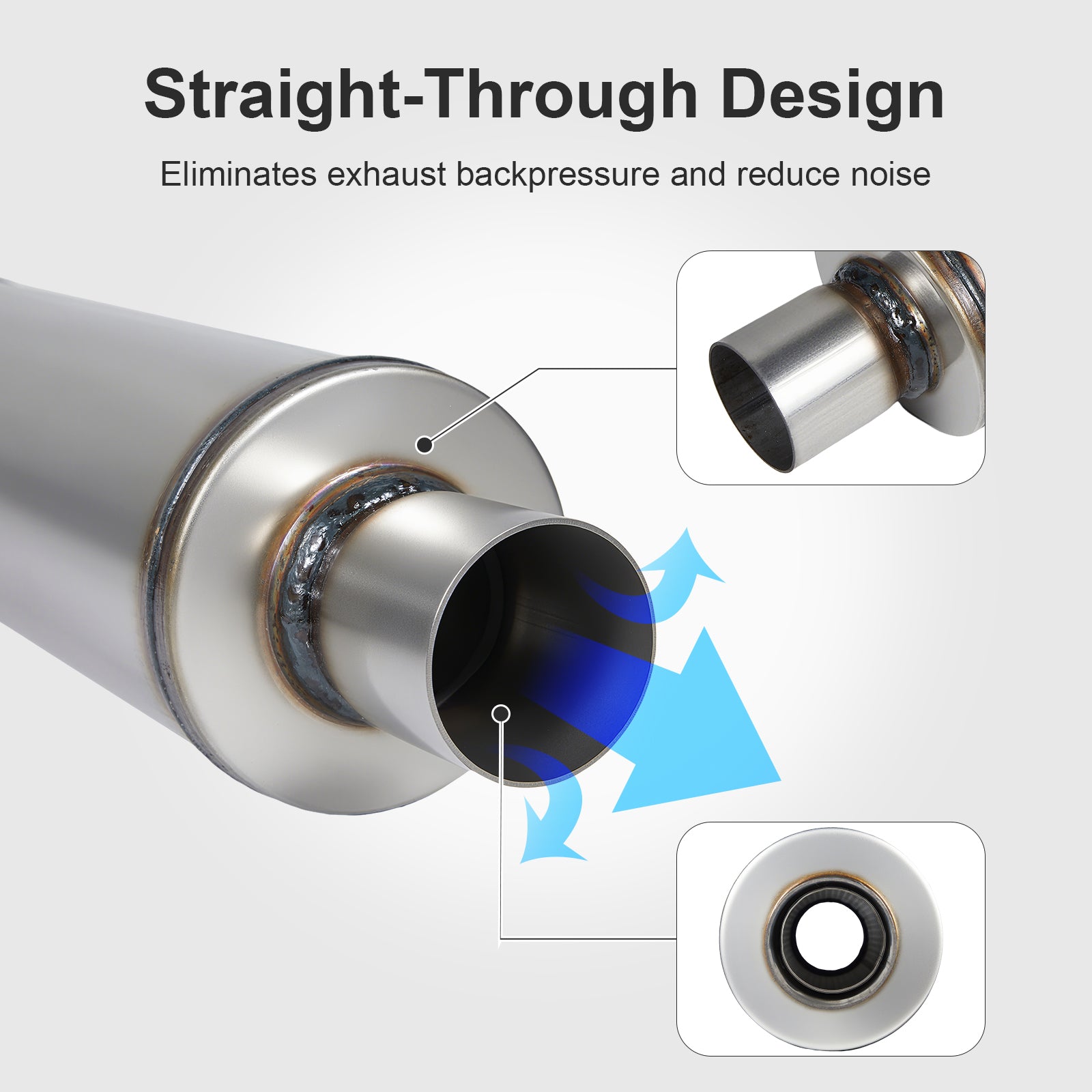 Cylindrical Stainless Chambered Muffler – Textured Finish – 2.25", 2.5" (J Series)