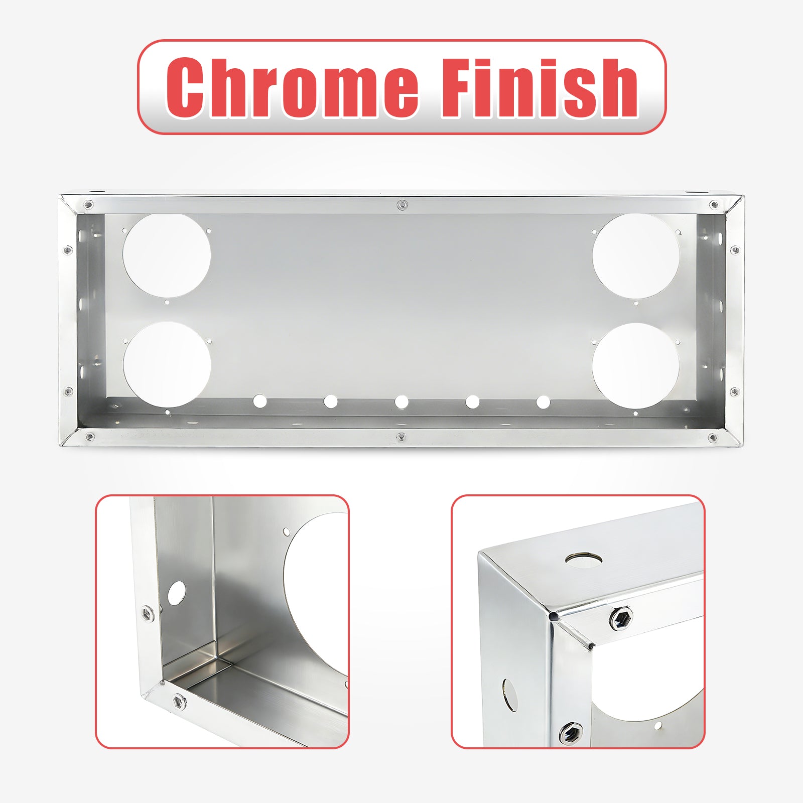34" Chrome Stainless Steel Rear Center Light Panel for Semi Trucks – 4 Large + 5 Mini LED Cutouts (PR-9007SS)