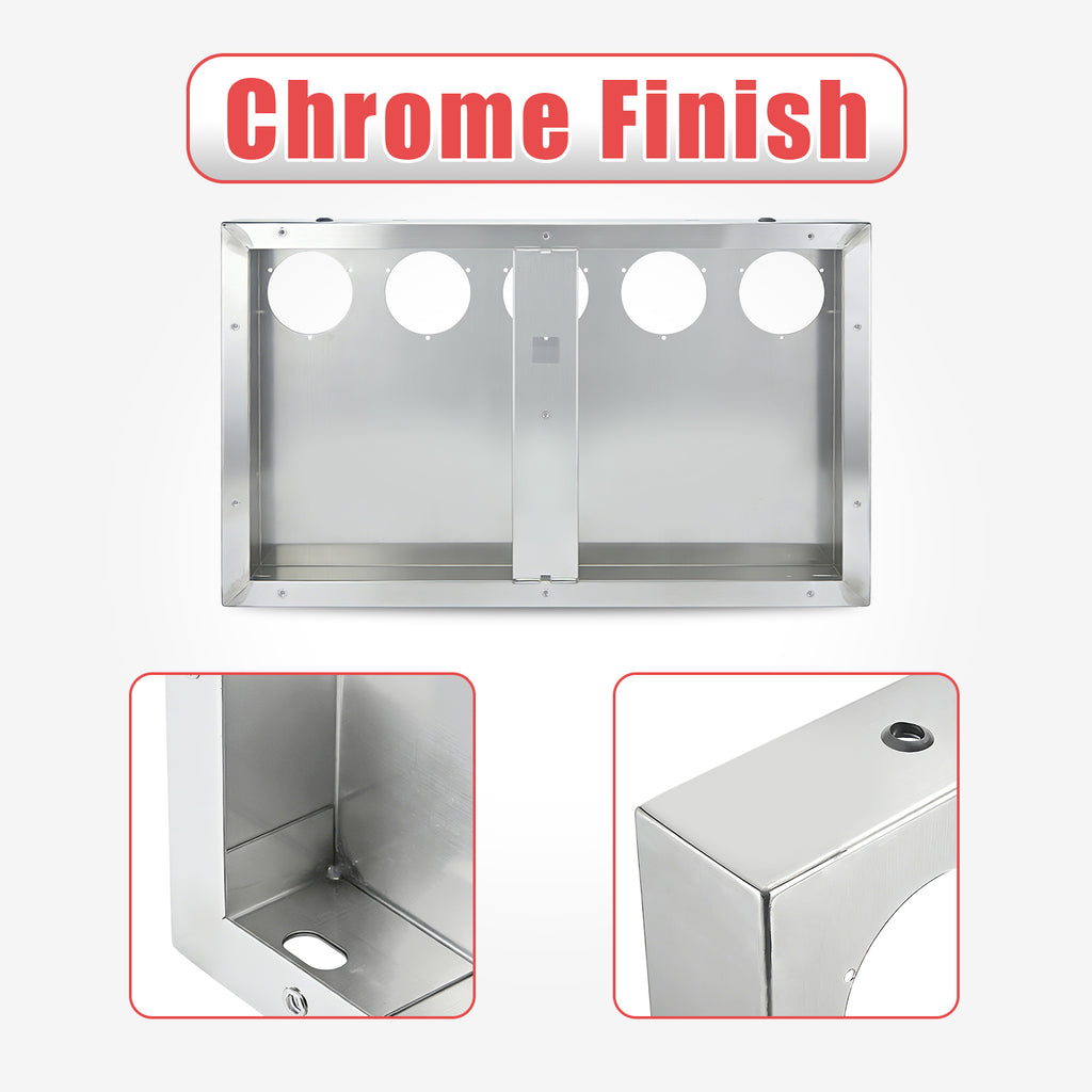 33" Chrome Stainless Steel Tall Rear Light Panel for Semi Trucks – 5 Large 4" Light Cutouts (PR-9011SS)