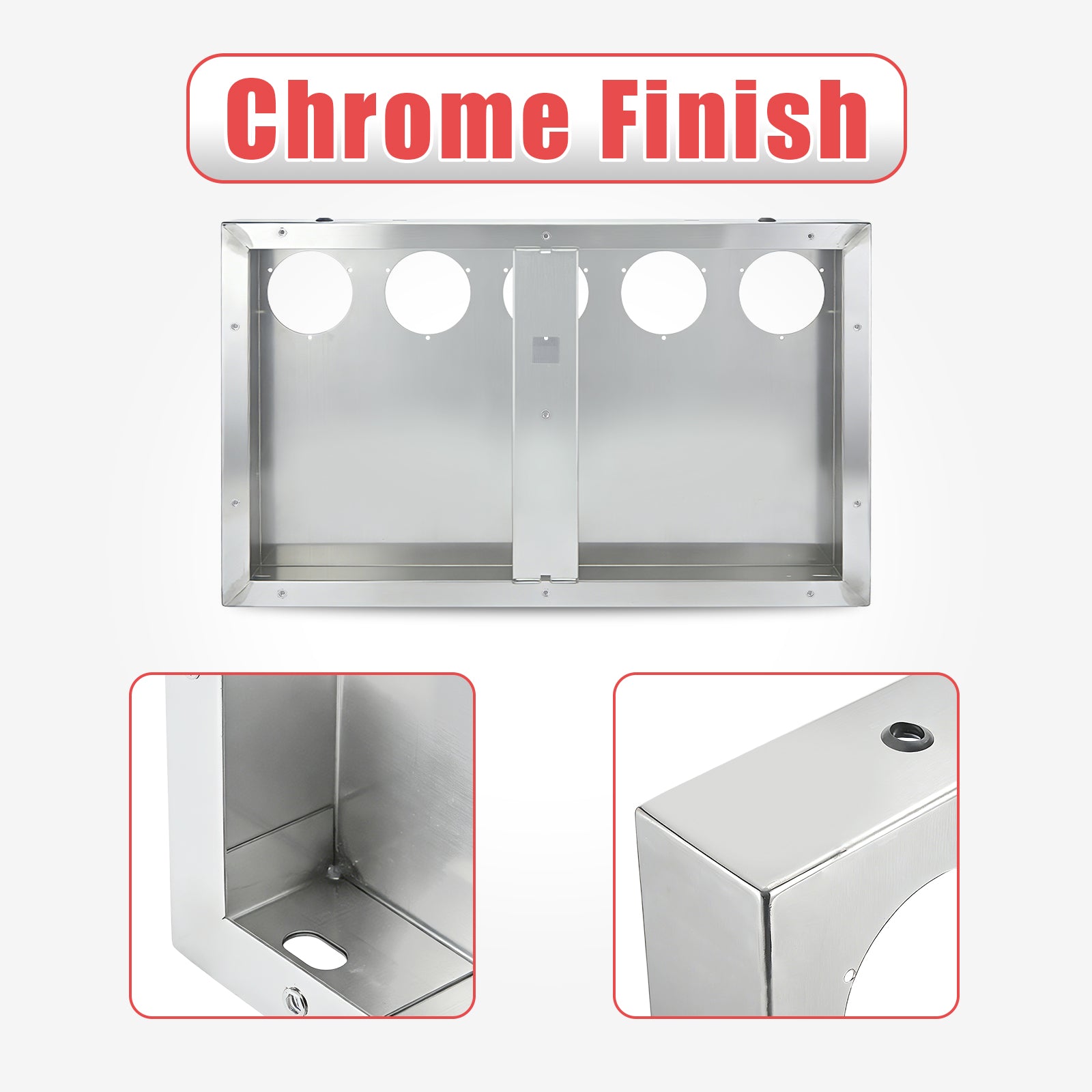 33" Chrome Stainless Steel Tall Rear Light Panel for Semi Trucks – 5 Large 4" Light Cutouts (PR-9011SS)